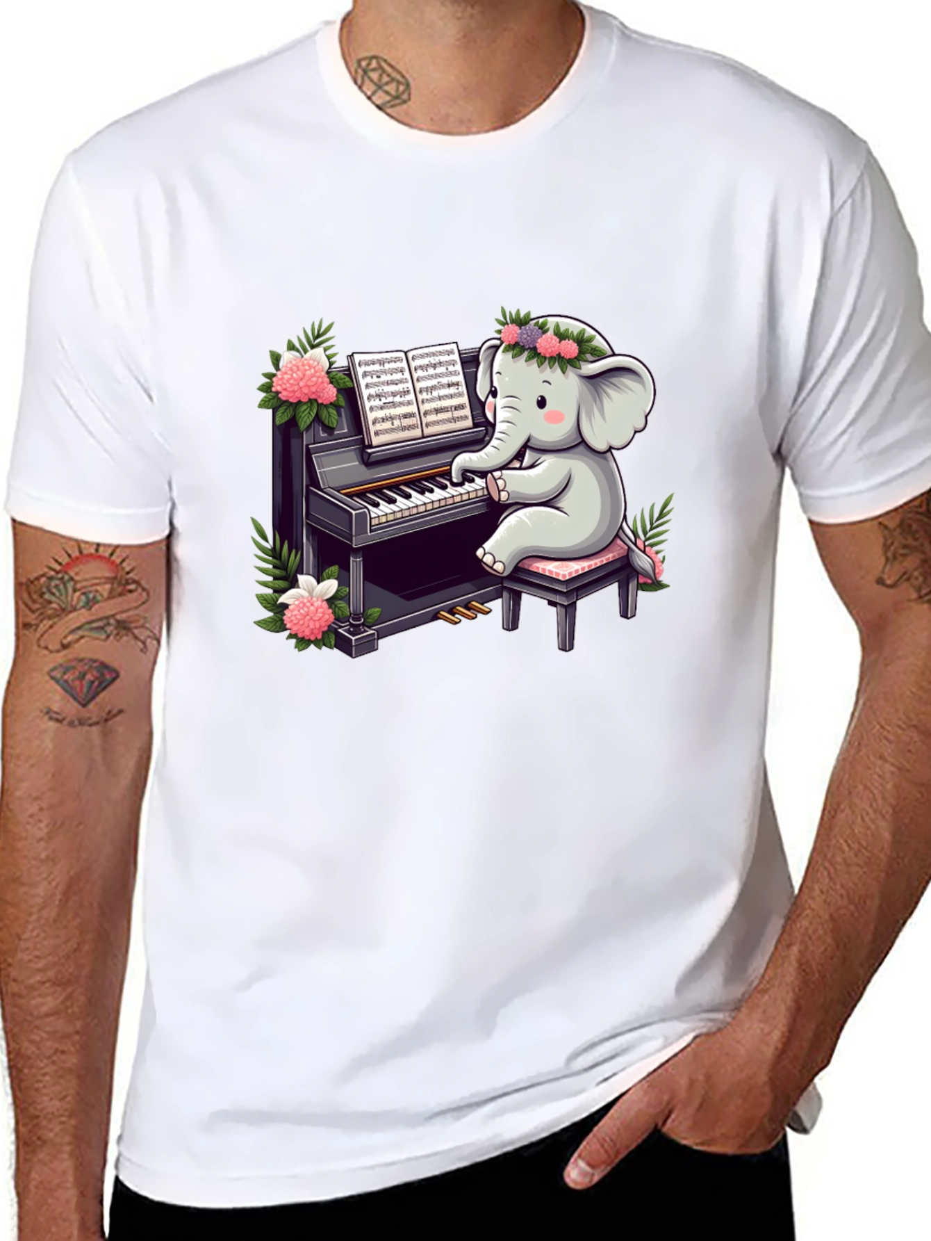 Cute Elephant Piano Player Graphic Tee