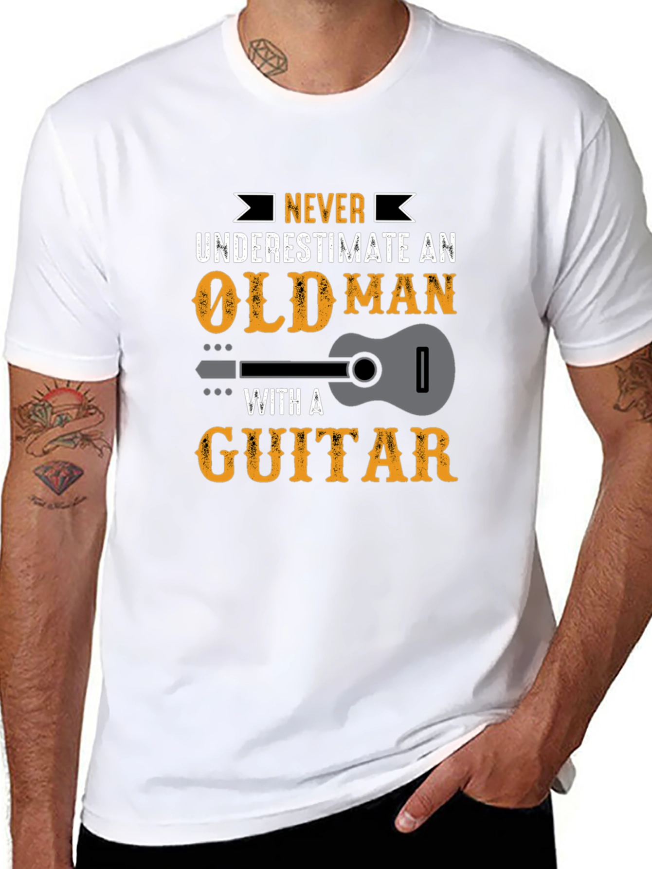 Never Underestimate Old Man Guitar T-Shirt