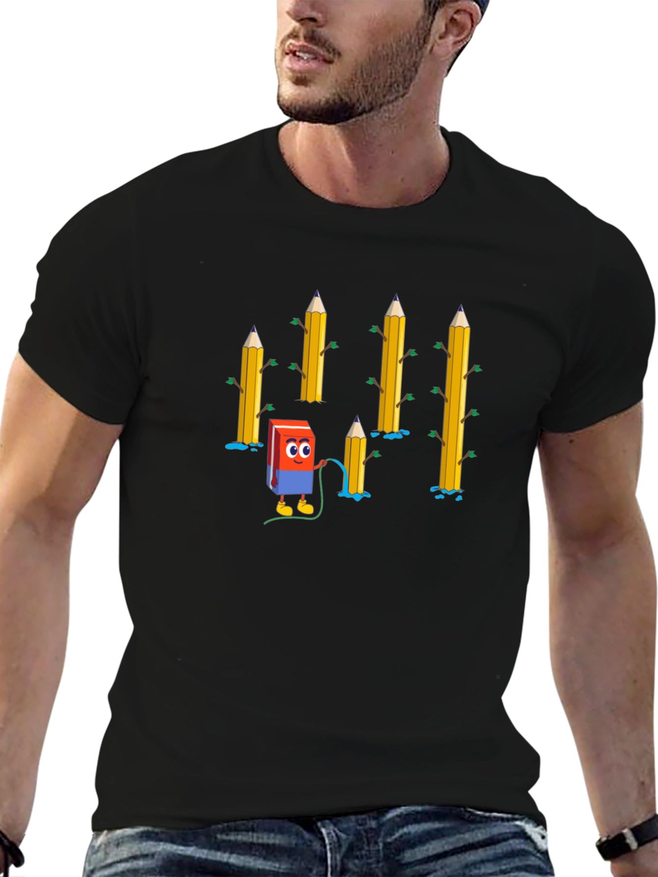 Eraser & Pencils T-Shirt - Black Cotton Tee