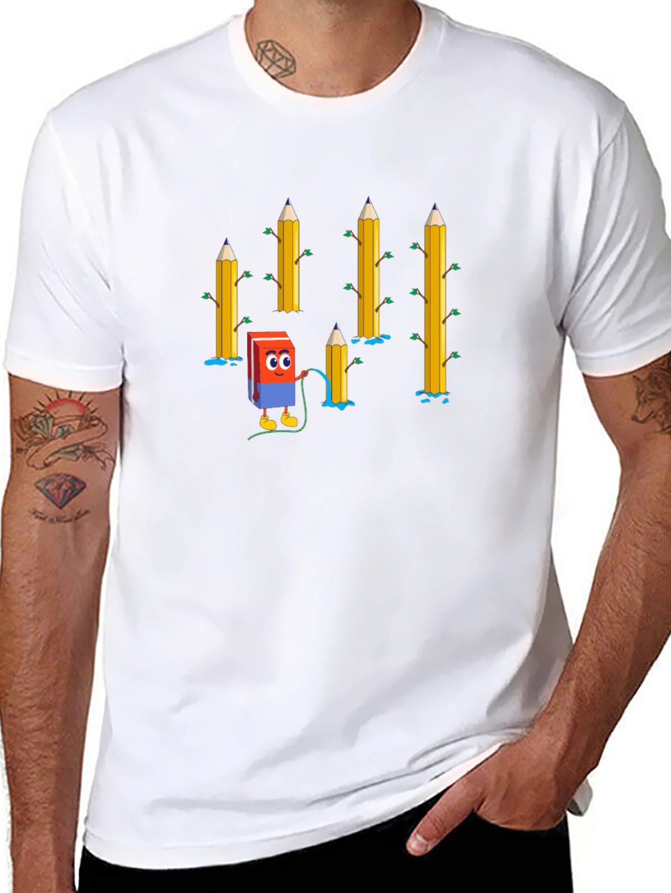Eraser & Pencils T-Shirt - Black Cotton Tee