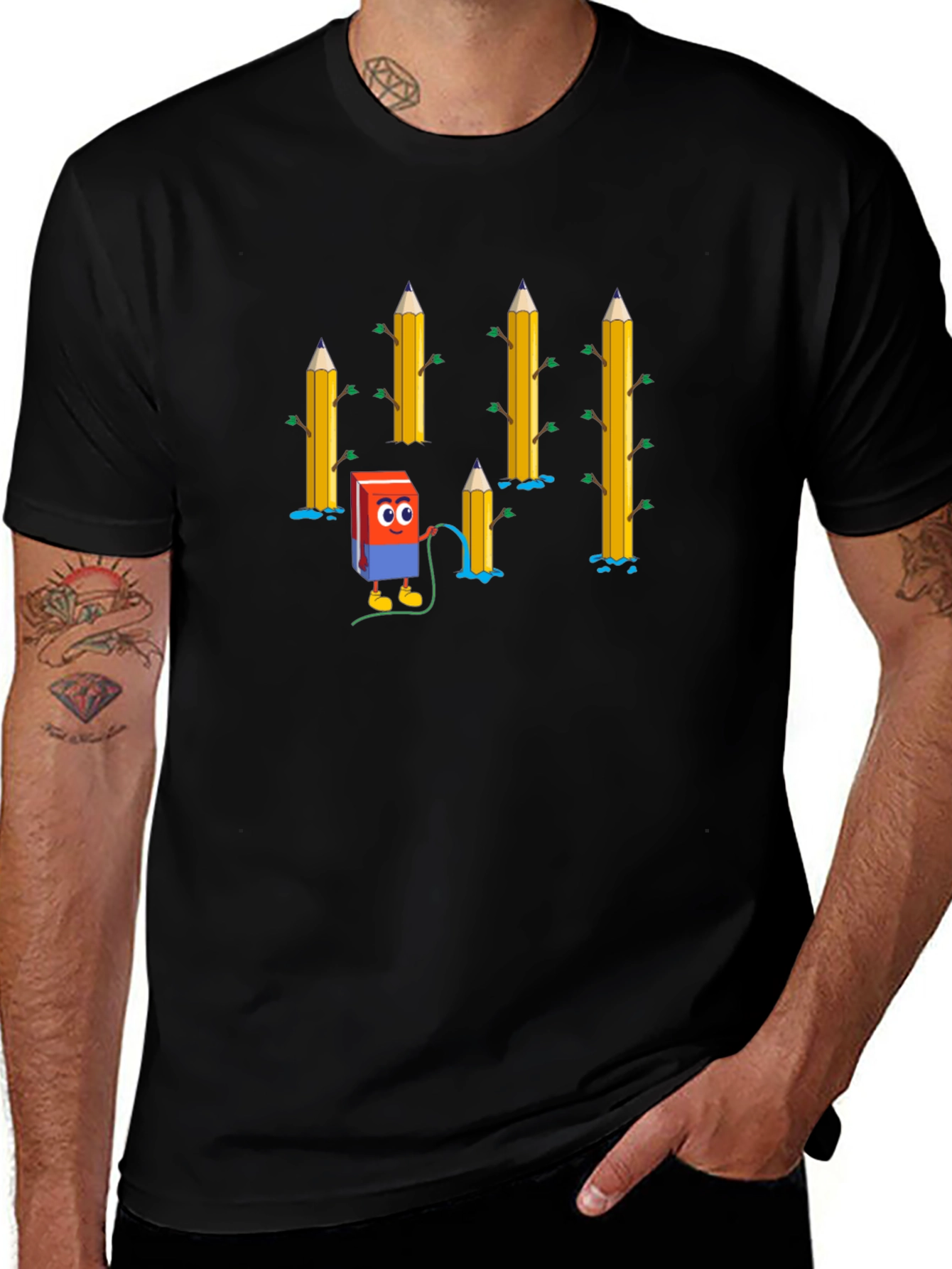 Eraser & Pencils T-Shirt - Black Cotton Tee