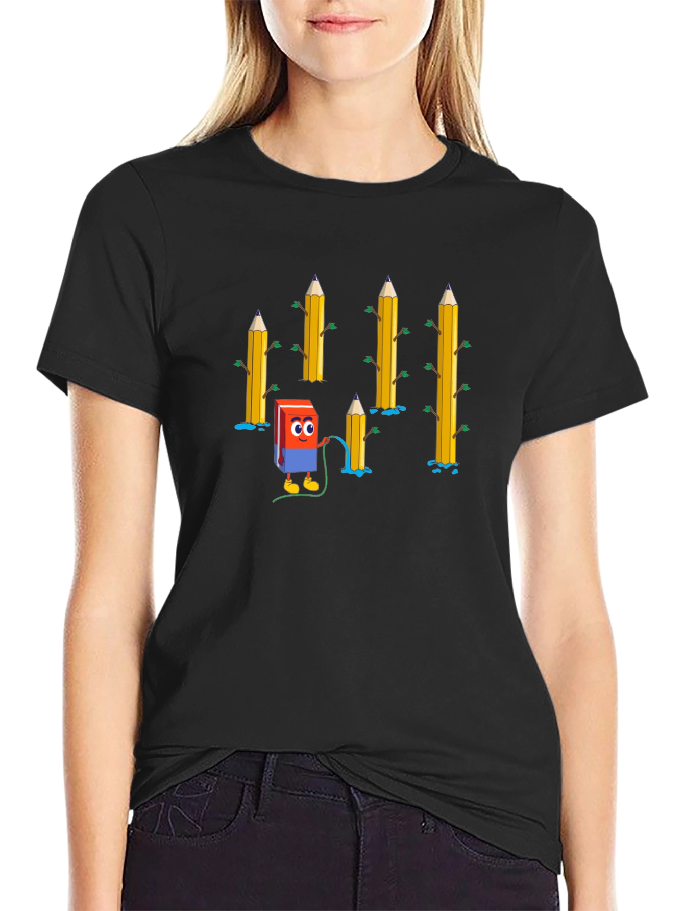 Eraser & Pencils T-Shirt - Black Cotton Tee