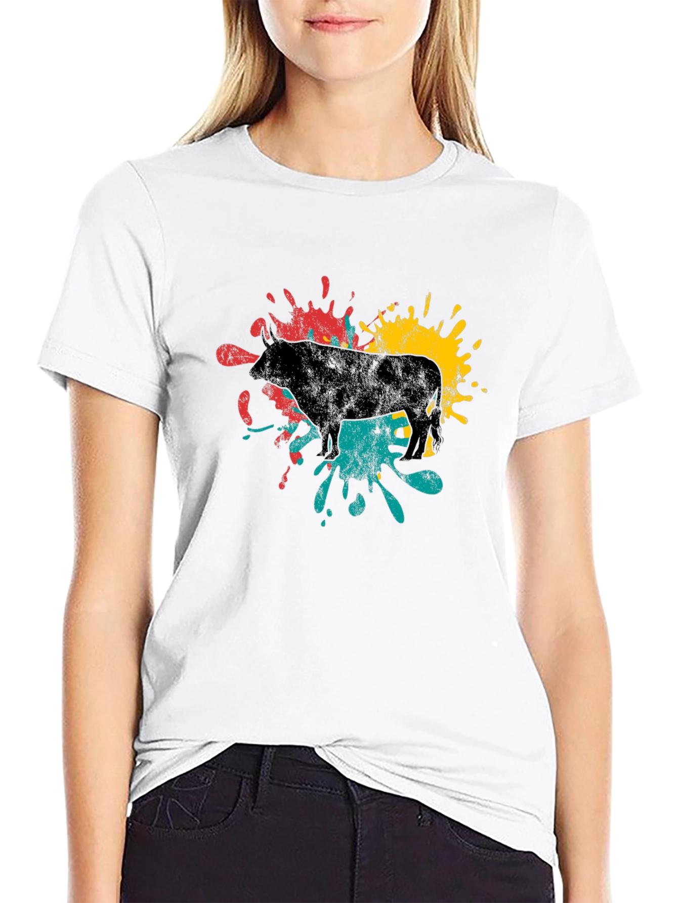 Abstract Bull Graphic Tee - Black