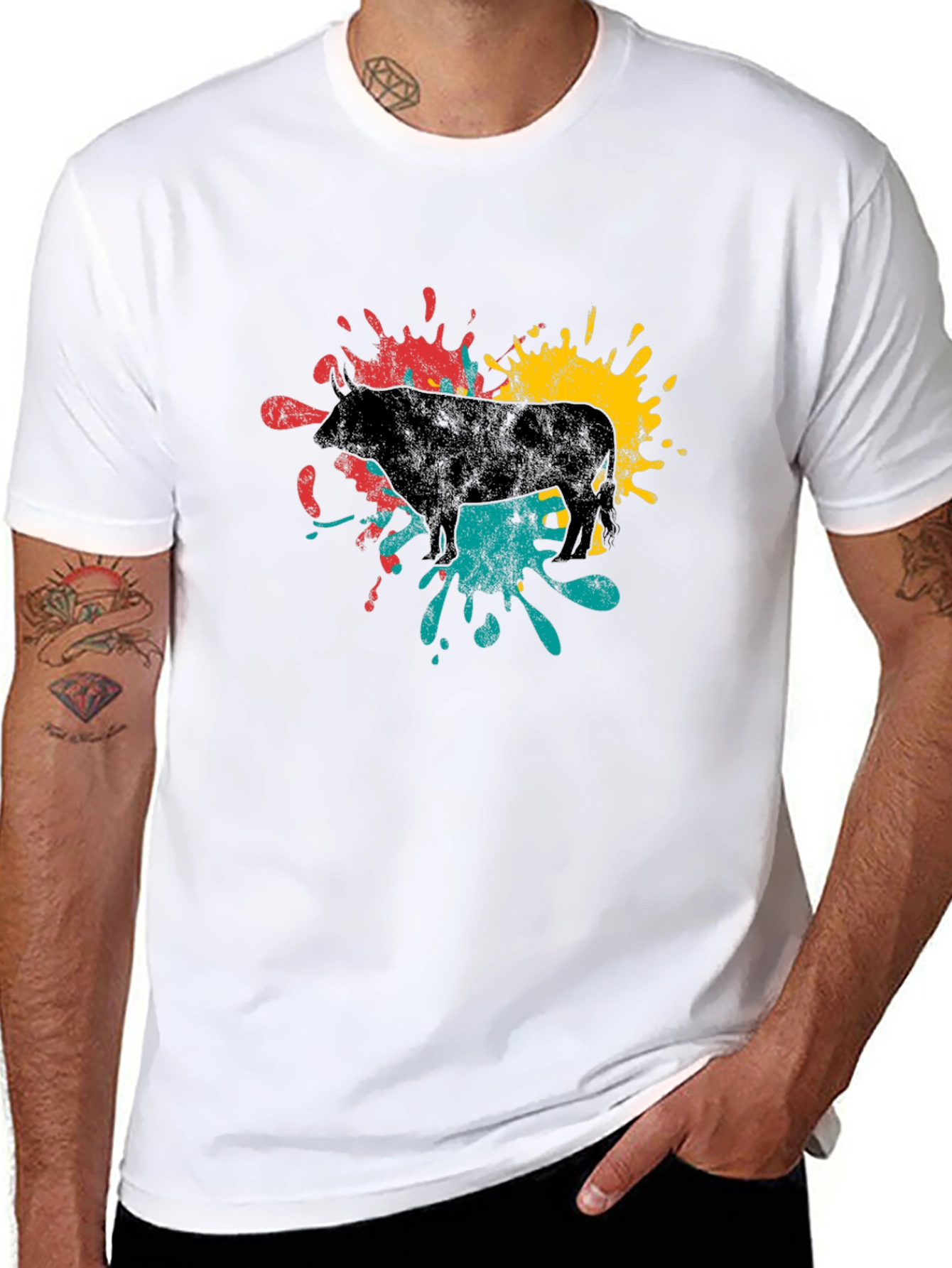 Abstract Bull Graphic Tee - Black