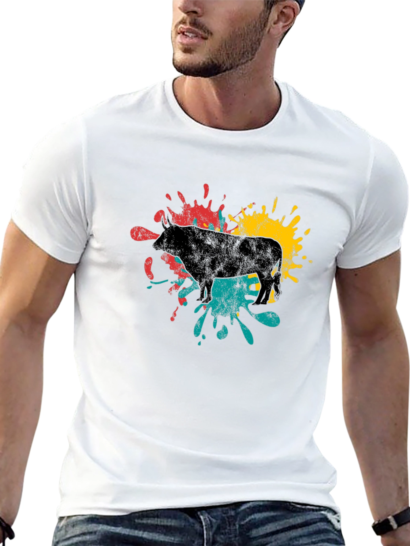 Abstract Bull Graphic Tee - Black