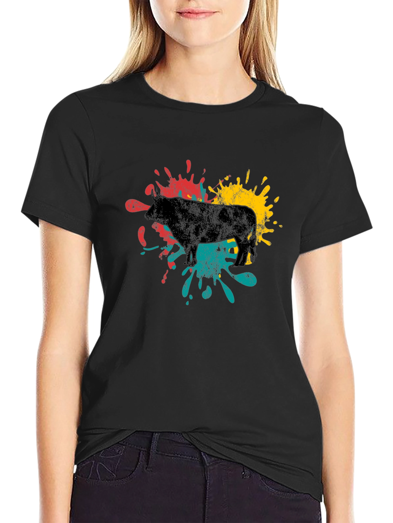 Abstract Bull Graphic Tee - Black