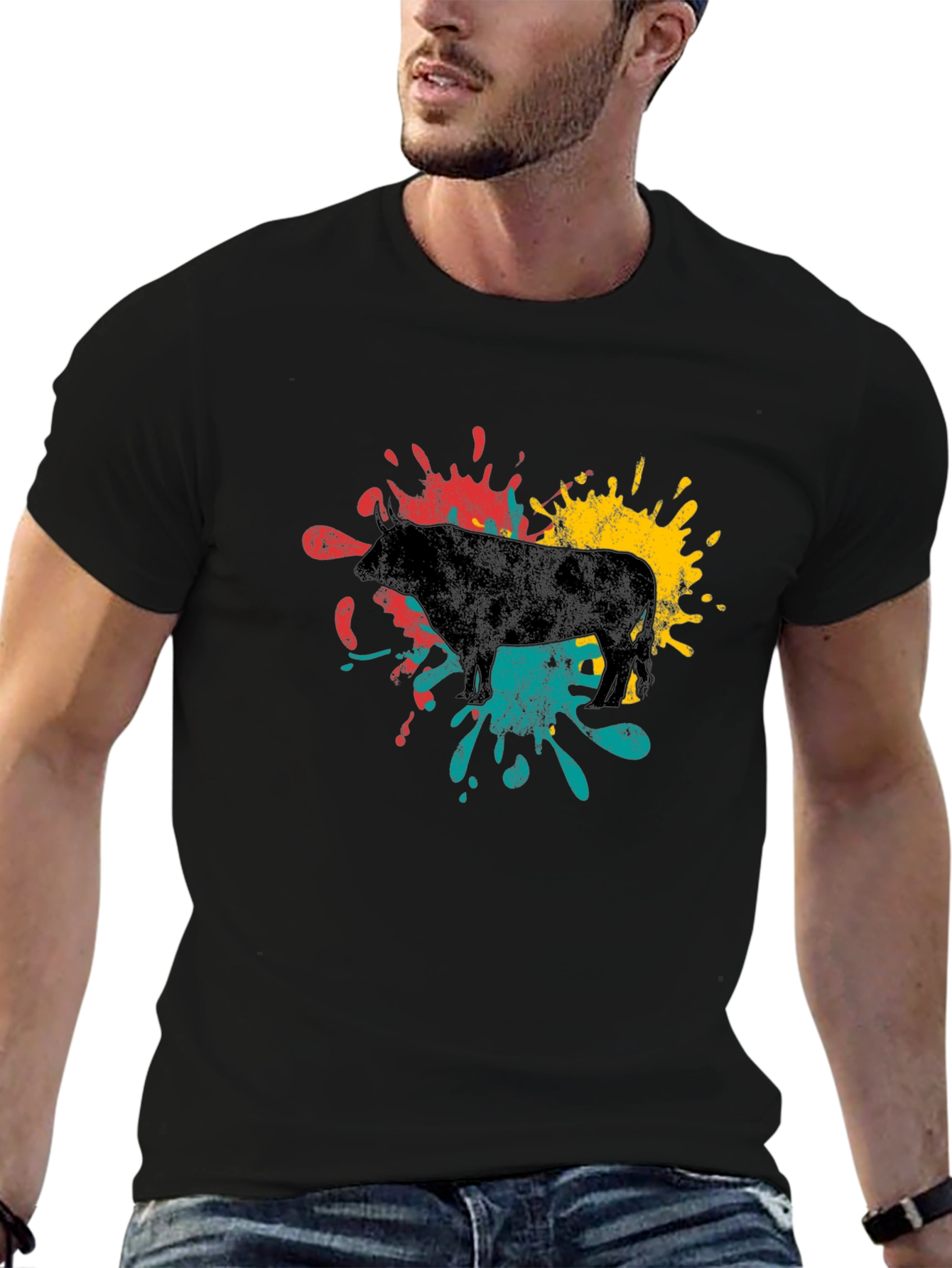 Abstract Bull Graphic Tee - Black