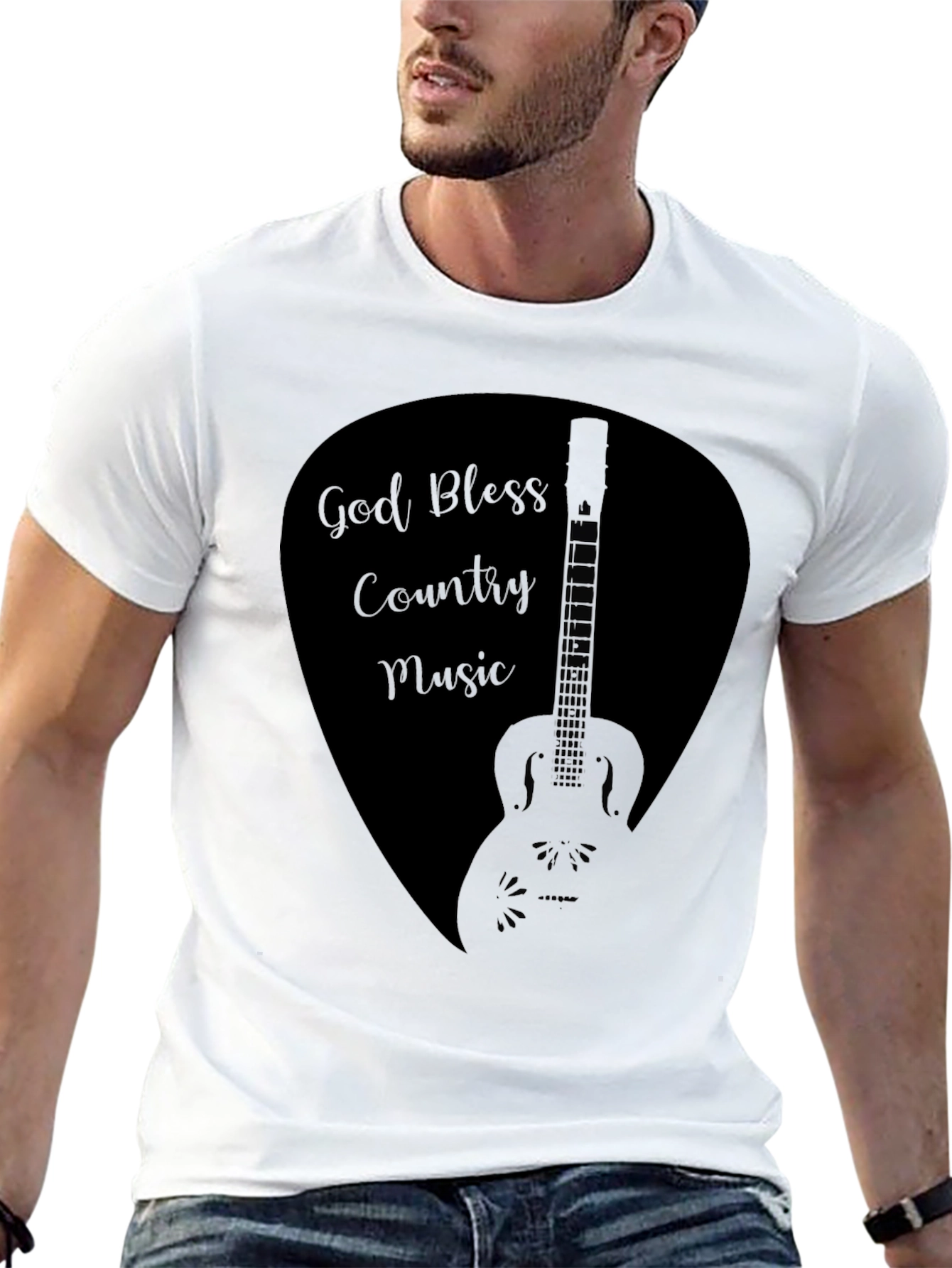 God Bless Country Music Guitar Pick Black T-Shirt