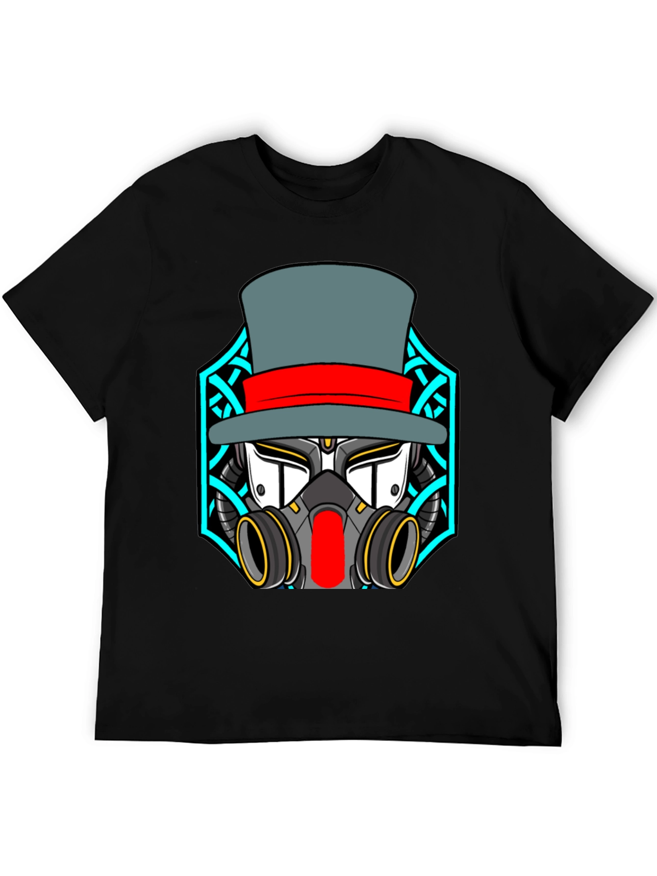 Steampunk Robot Top Hat Graphic Black T-Shirt