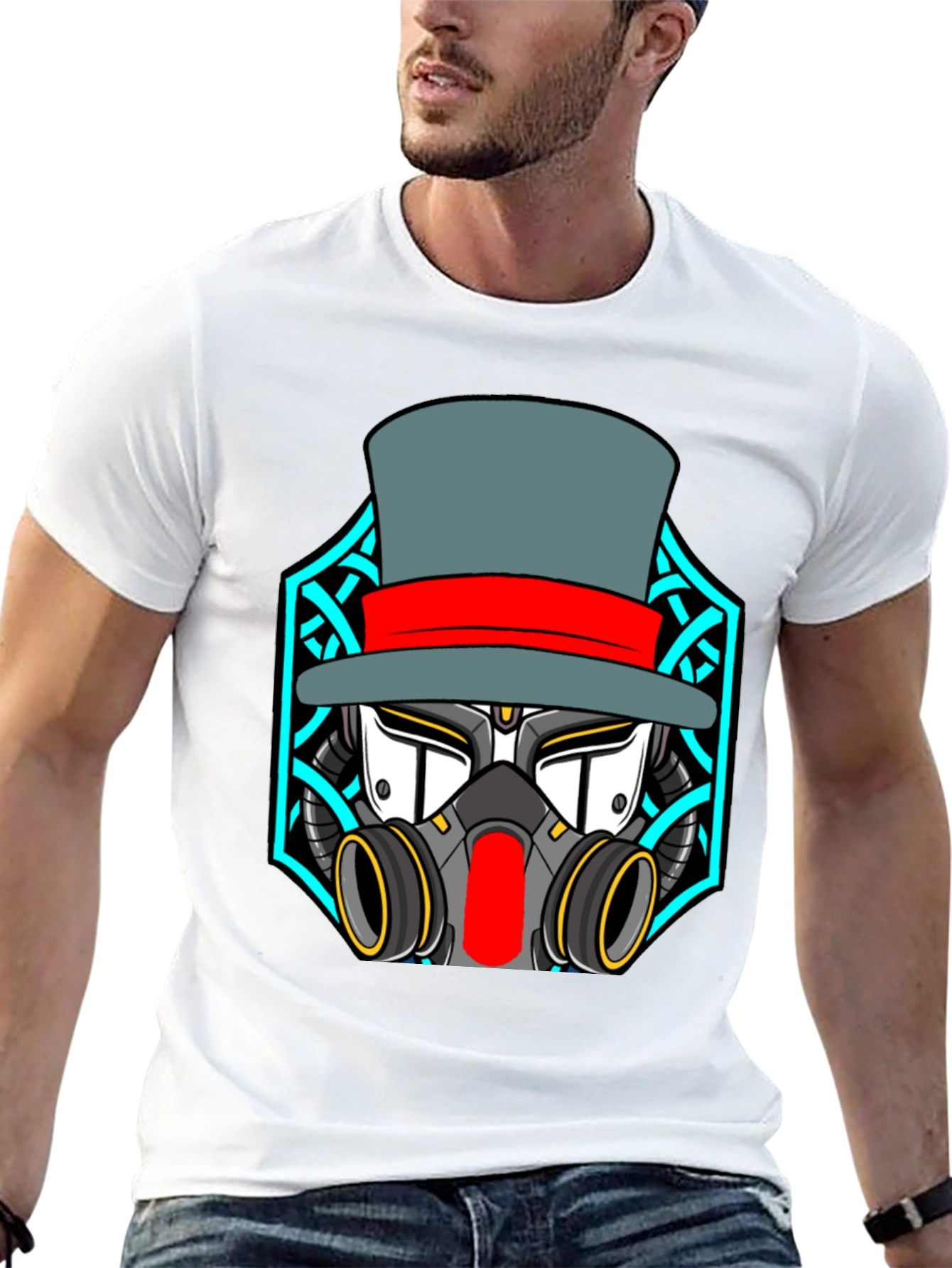 Steampunk Robot Top Hat Graphic Black T-Shirt