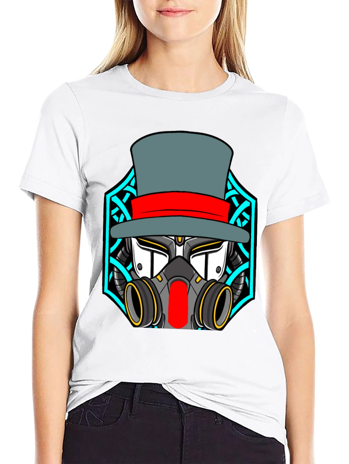 Steampunk Robot Top Hat Graphic Black T-Shirt