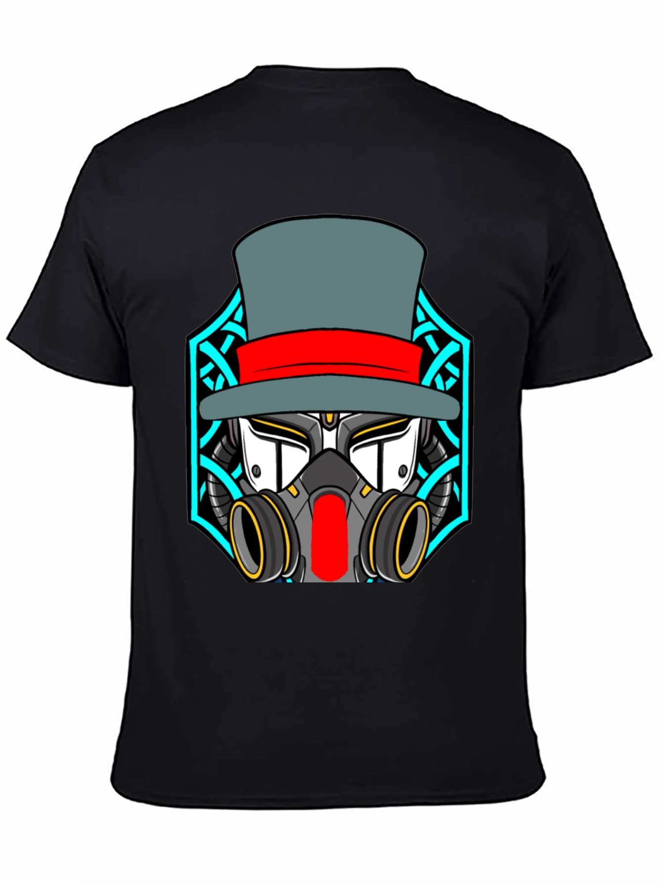 Steampunk Robot Top Hat Graphic Black T-Shirt