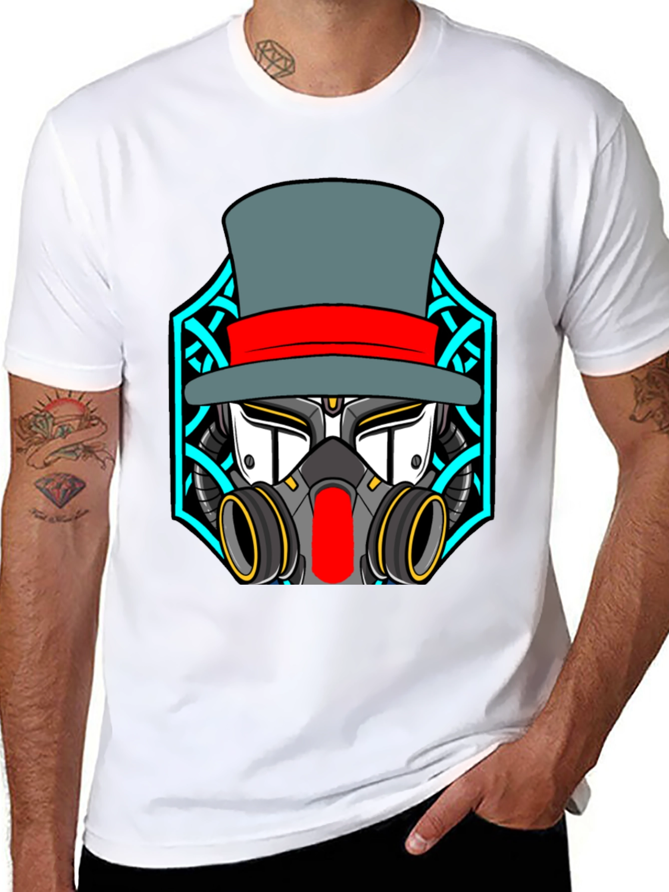 Steampunk Robot Top Hat Graphic Black T-Shirt