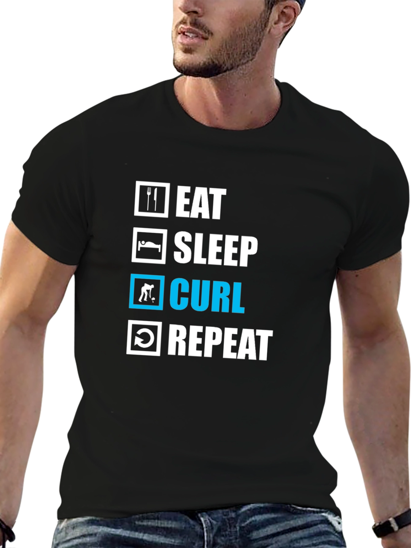 Eat Sleep Curl Repeat Black T-Shirt