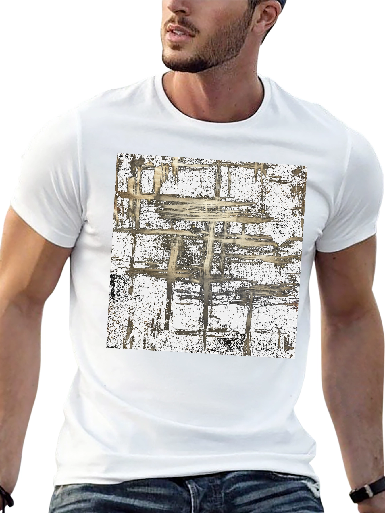 Abstract Grid Graphic Tee - Modern Style