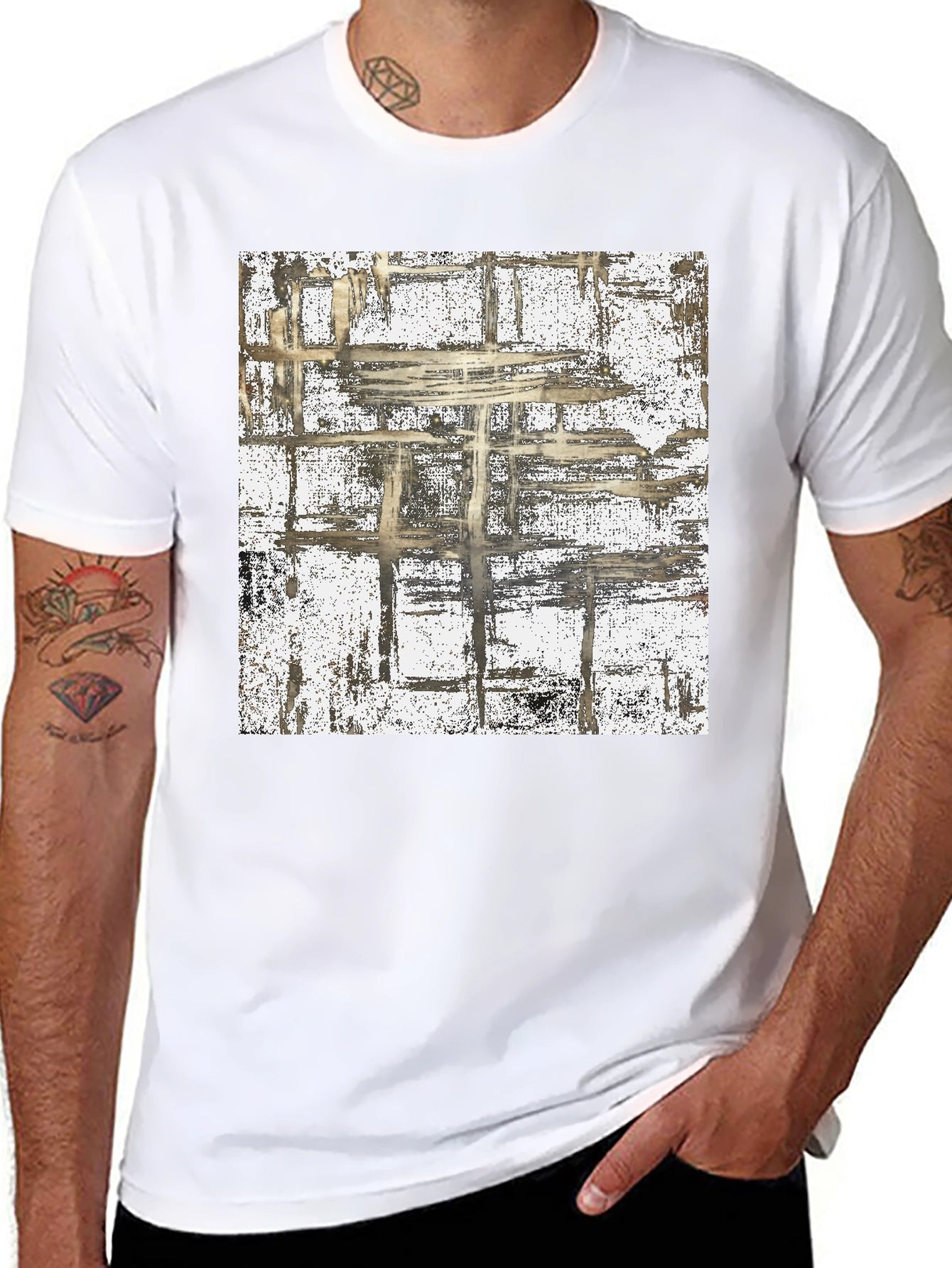 Abstract Grid Graphic Tee - Modern Style