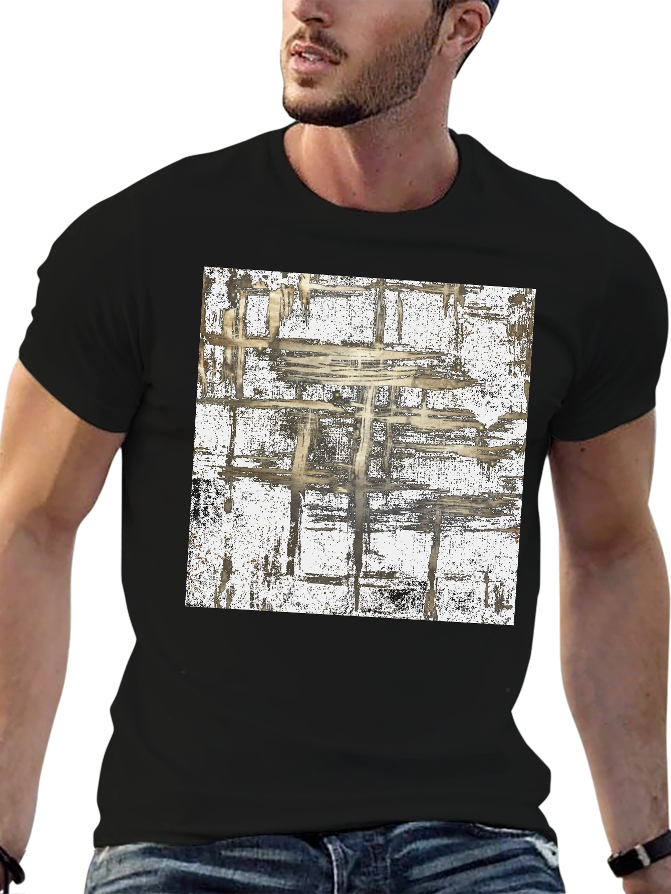 Abstract Grid Graphic Tee - Modern Style