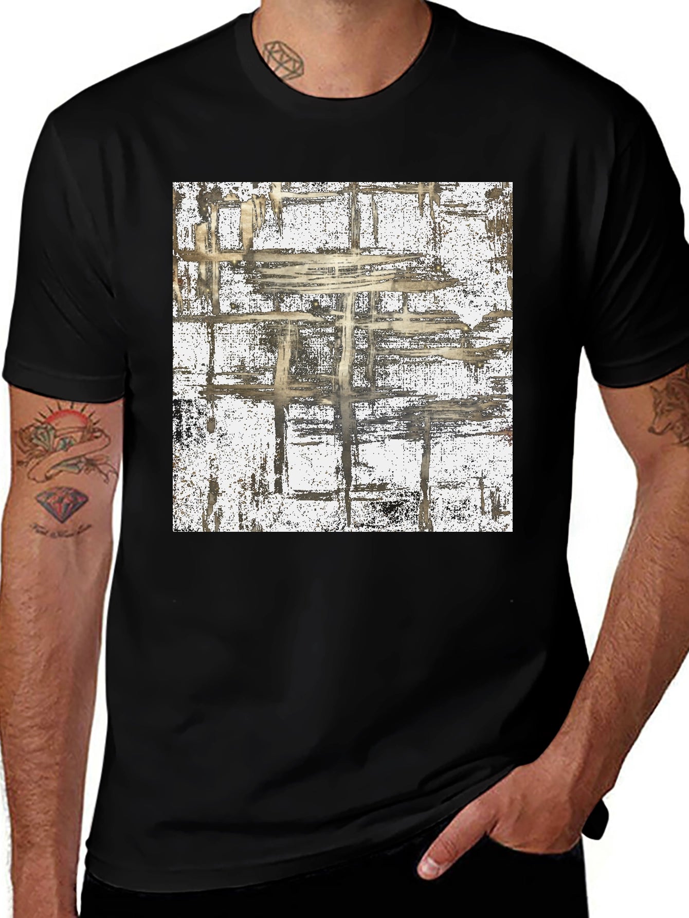 Abstract Grid Graphic Tee - Modern Style