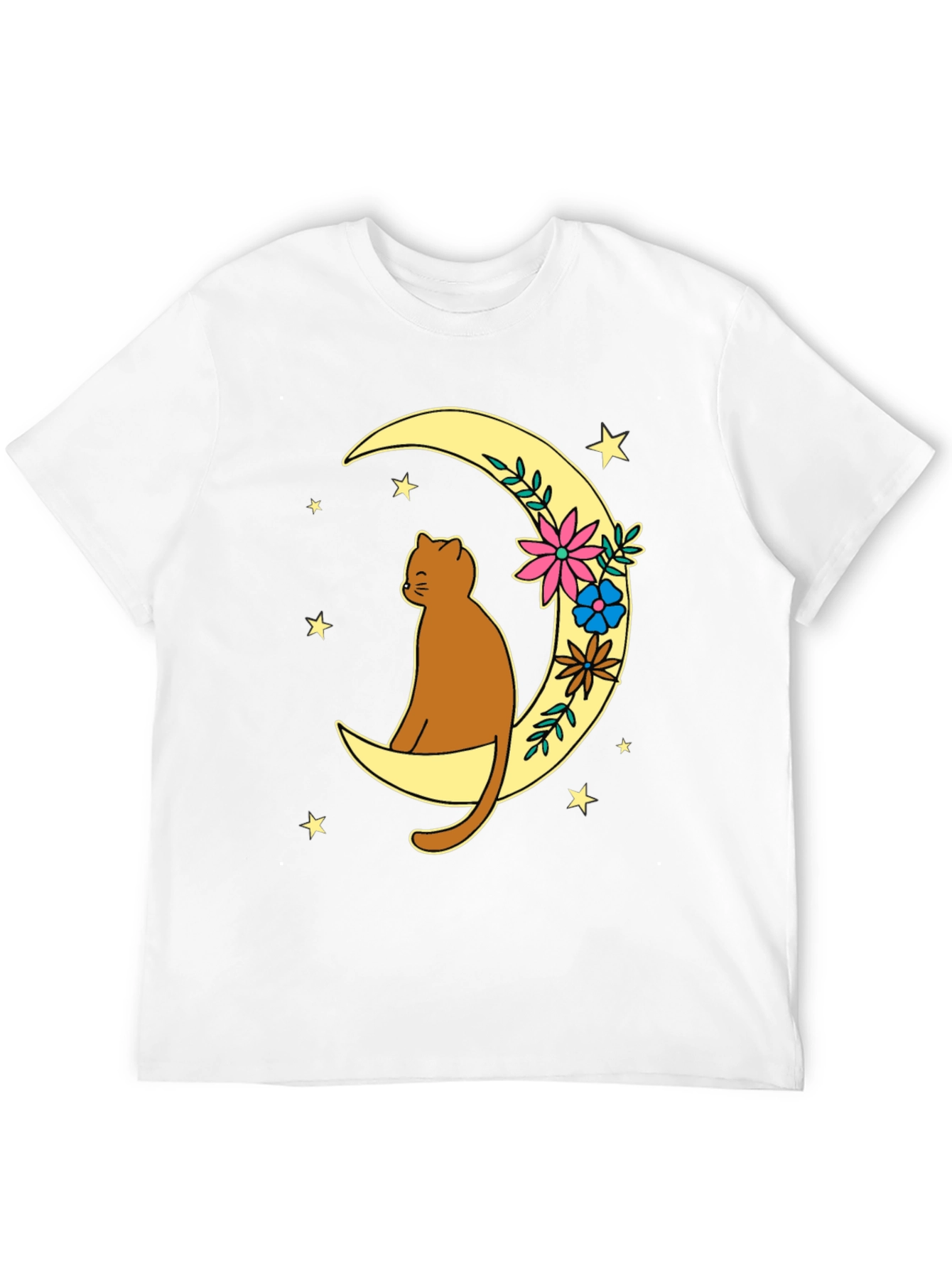 Cat on Moon Graphic Tee - Unisex Black T-Shirt
