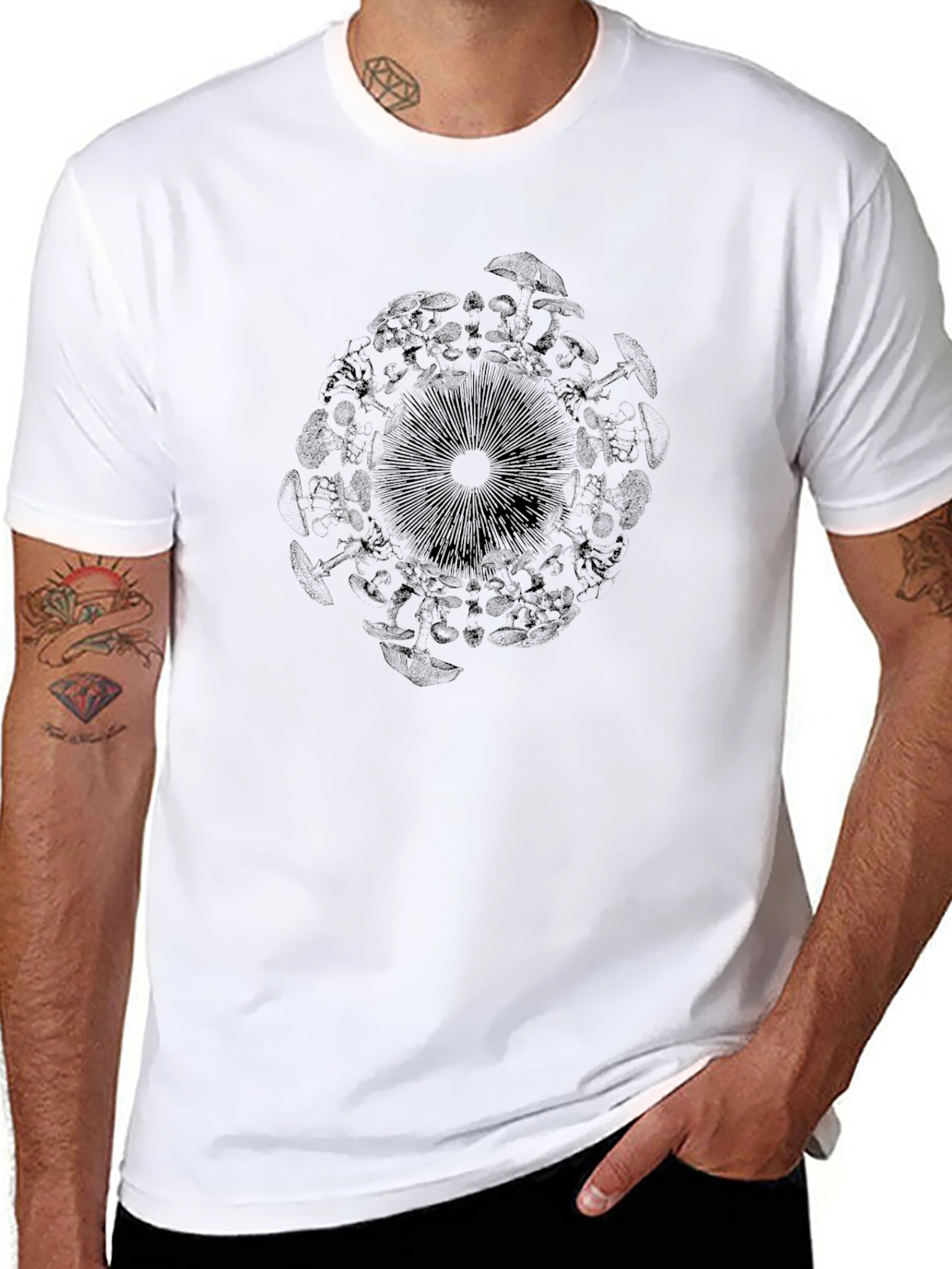 Mushroom Mandala Graphic Black T-Shirt