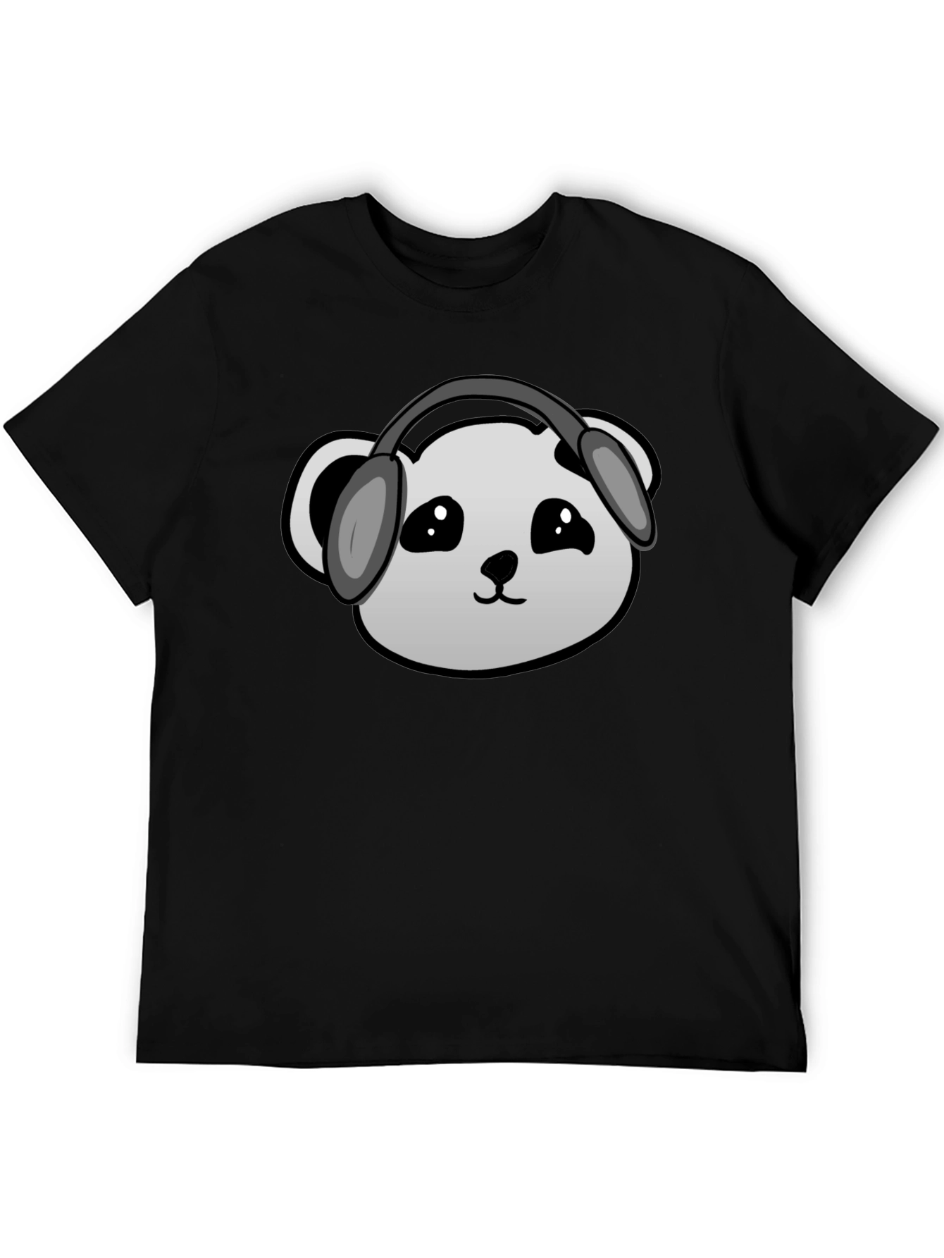 Panda Headphones Graphic T-Shirt - Black