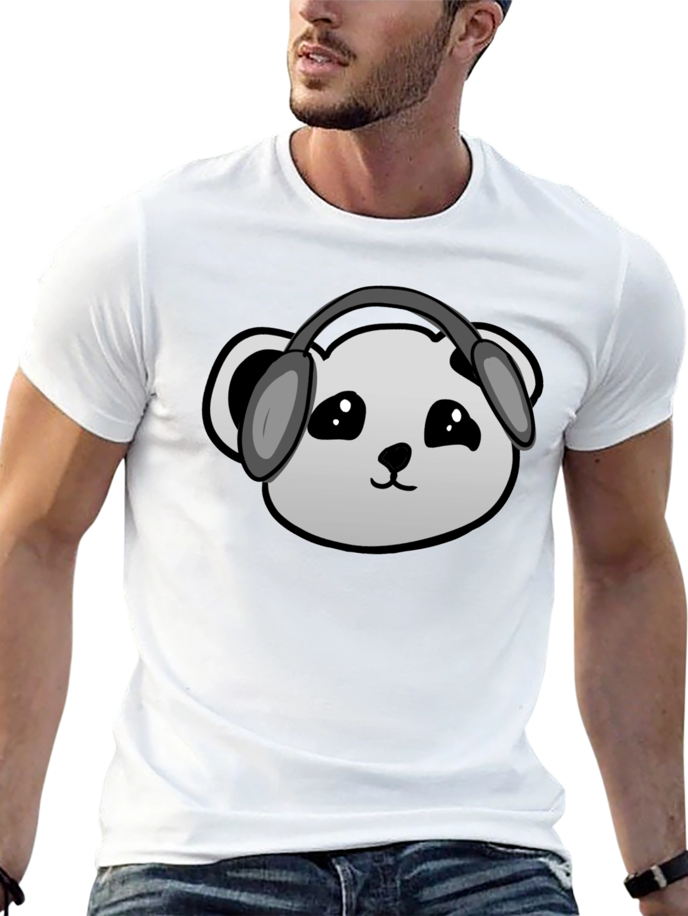 Panda Headphones Graphic T-Shirt - Black
