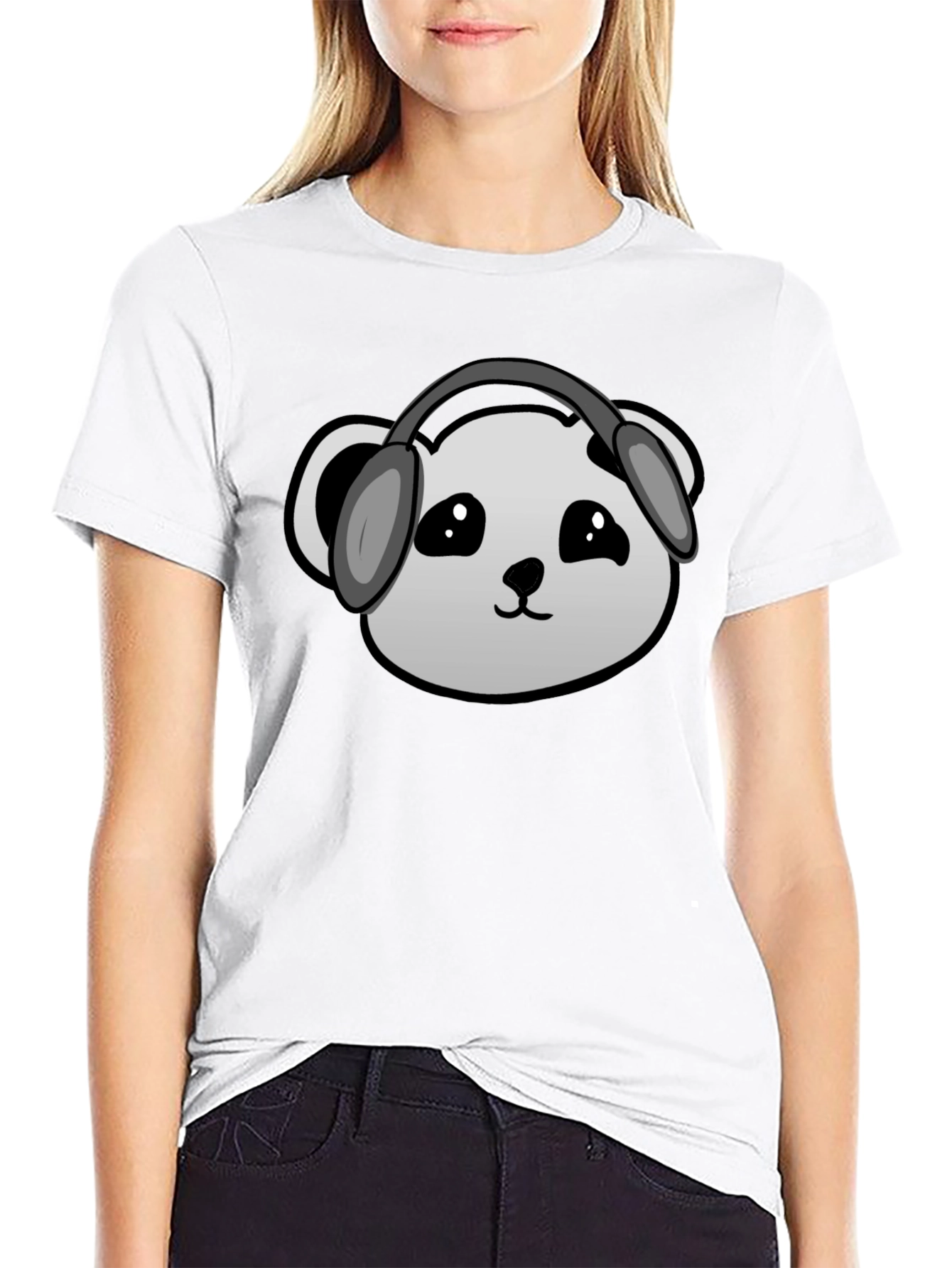 Panda Headphones Graphic T-Shirt - Black
