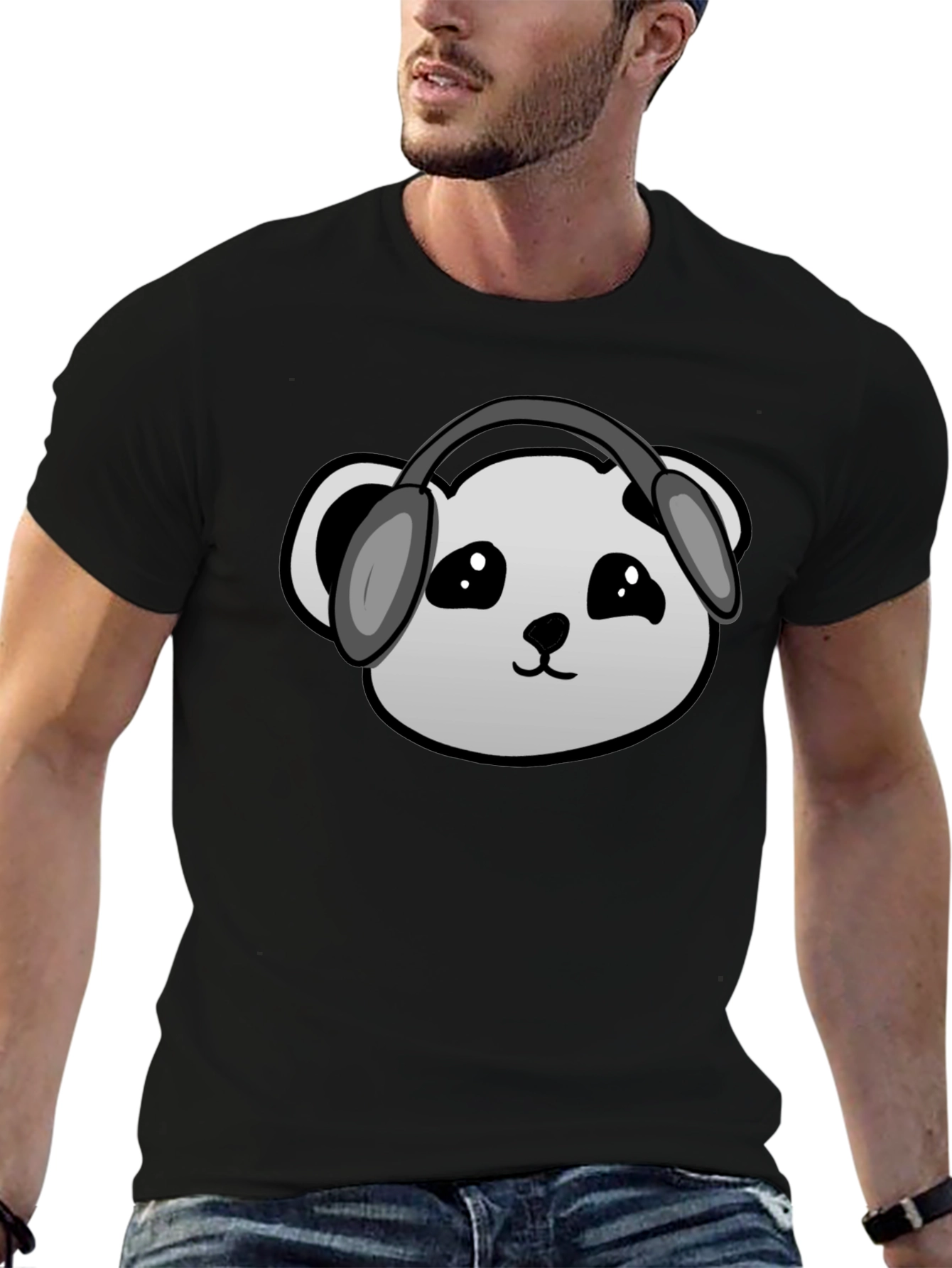 Panda Headphones Graphic T-Shirt - Black