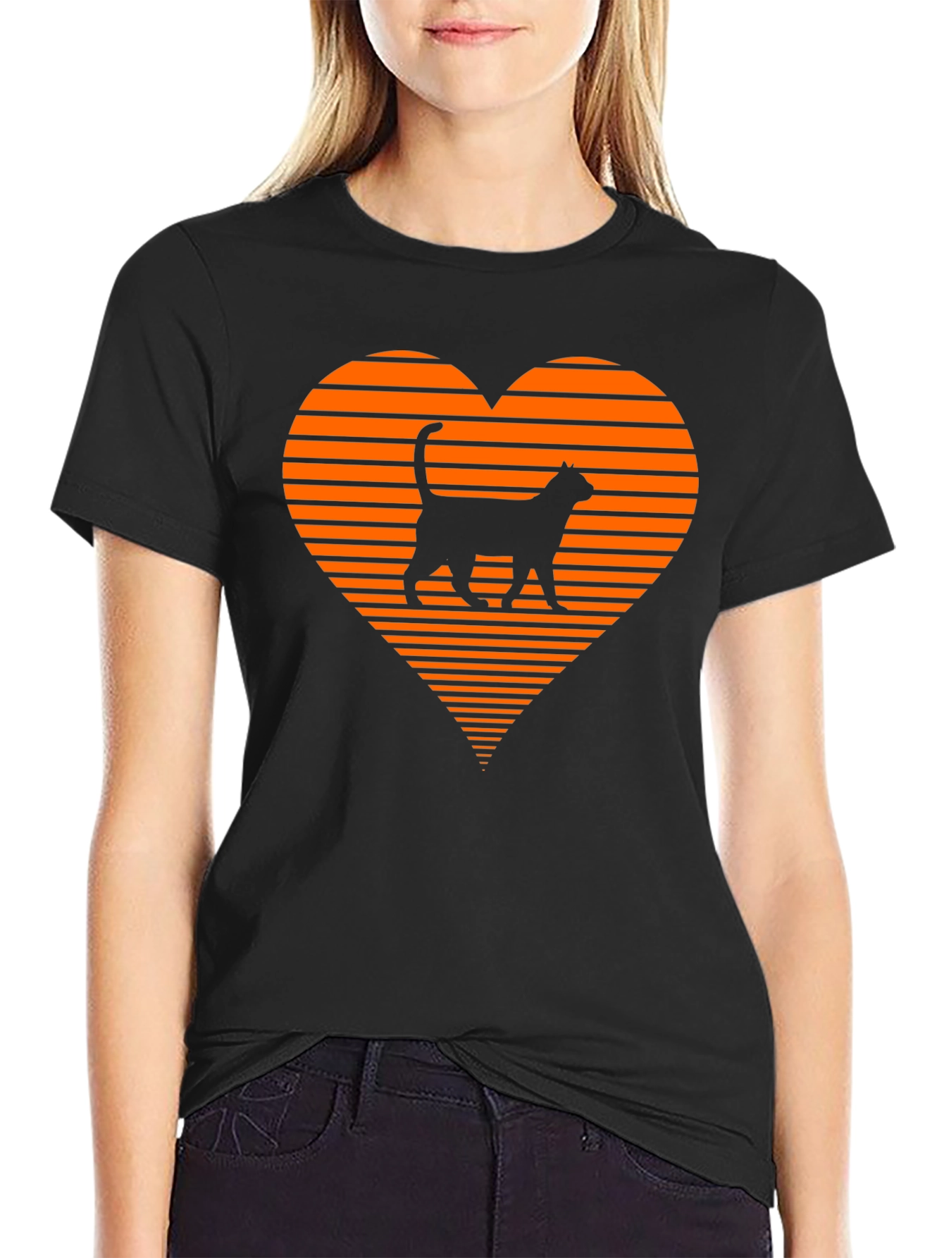 Retro Cat Lover T-Shirt - Heart Design