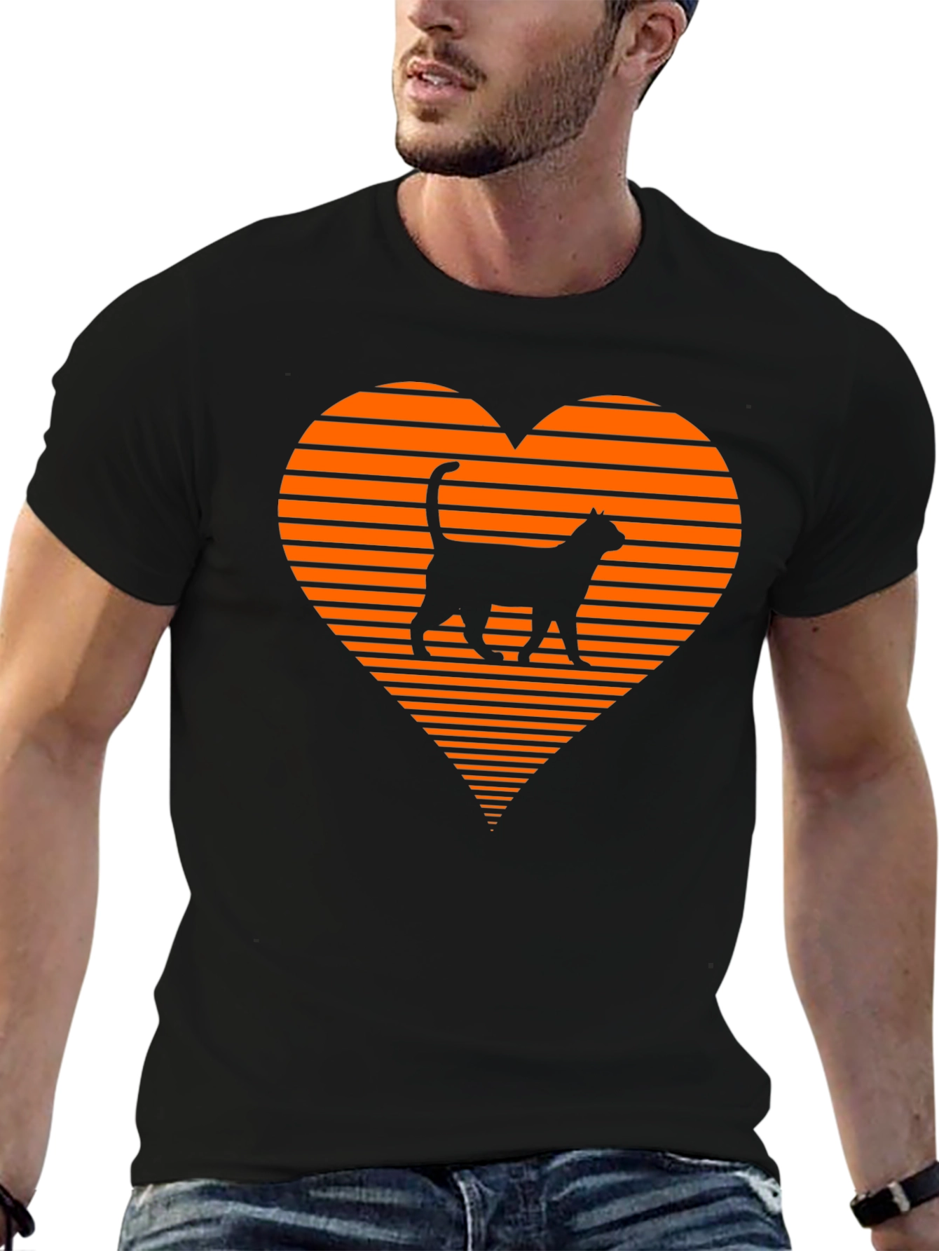 Retro Cat Lover T-Shirt - Heart Design