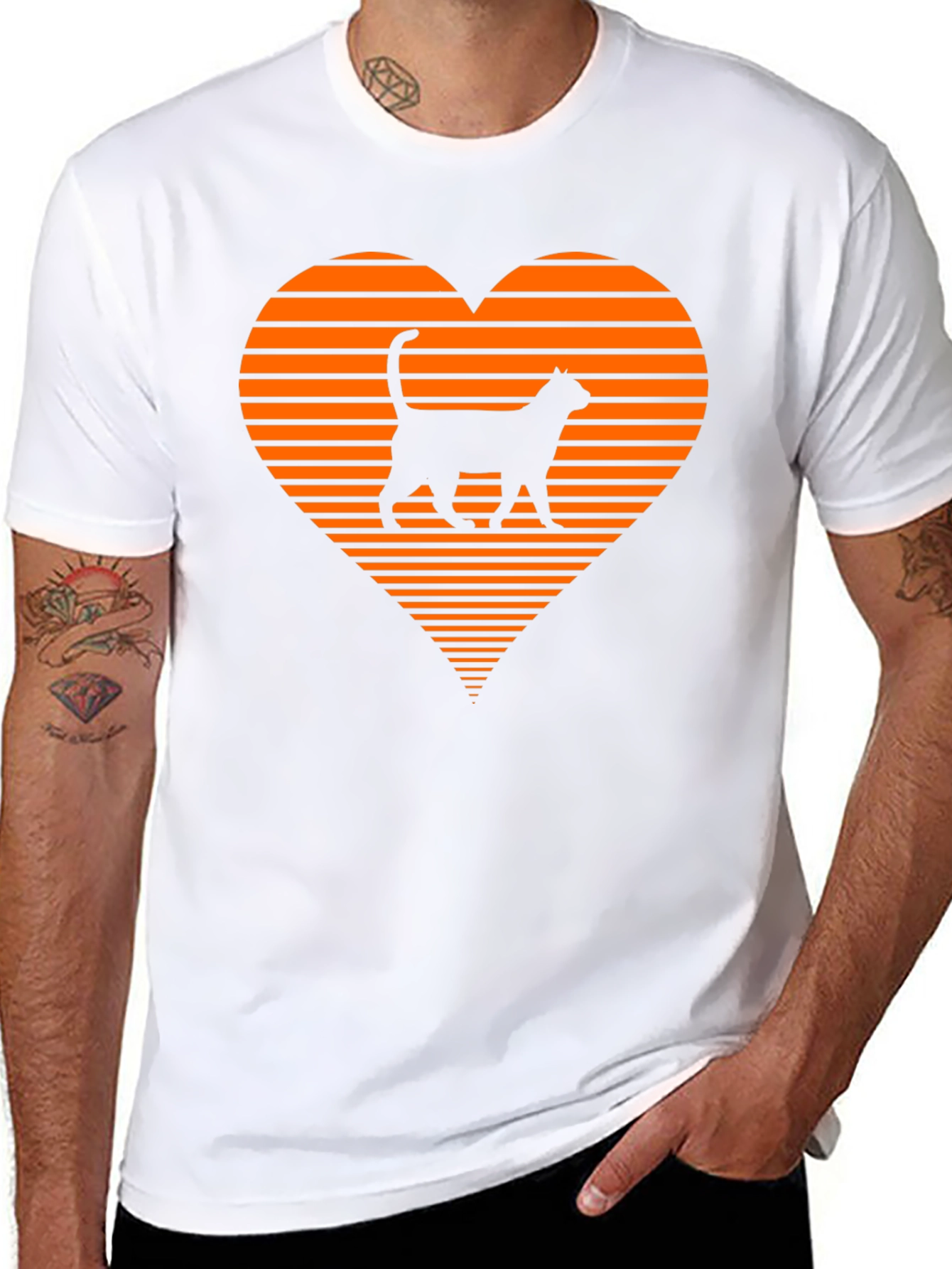 Retro Cat Lover T-Shirt - Heart Design