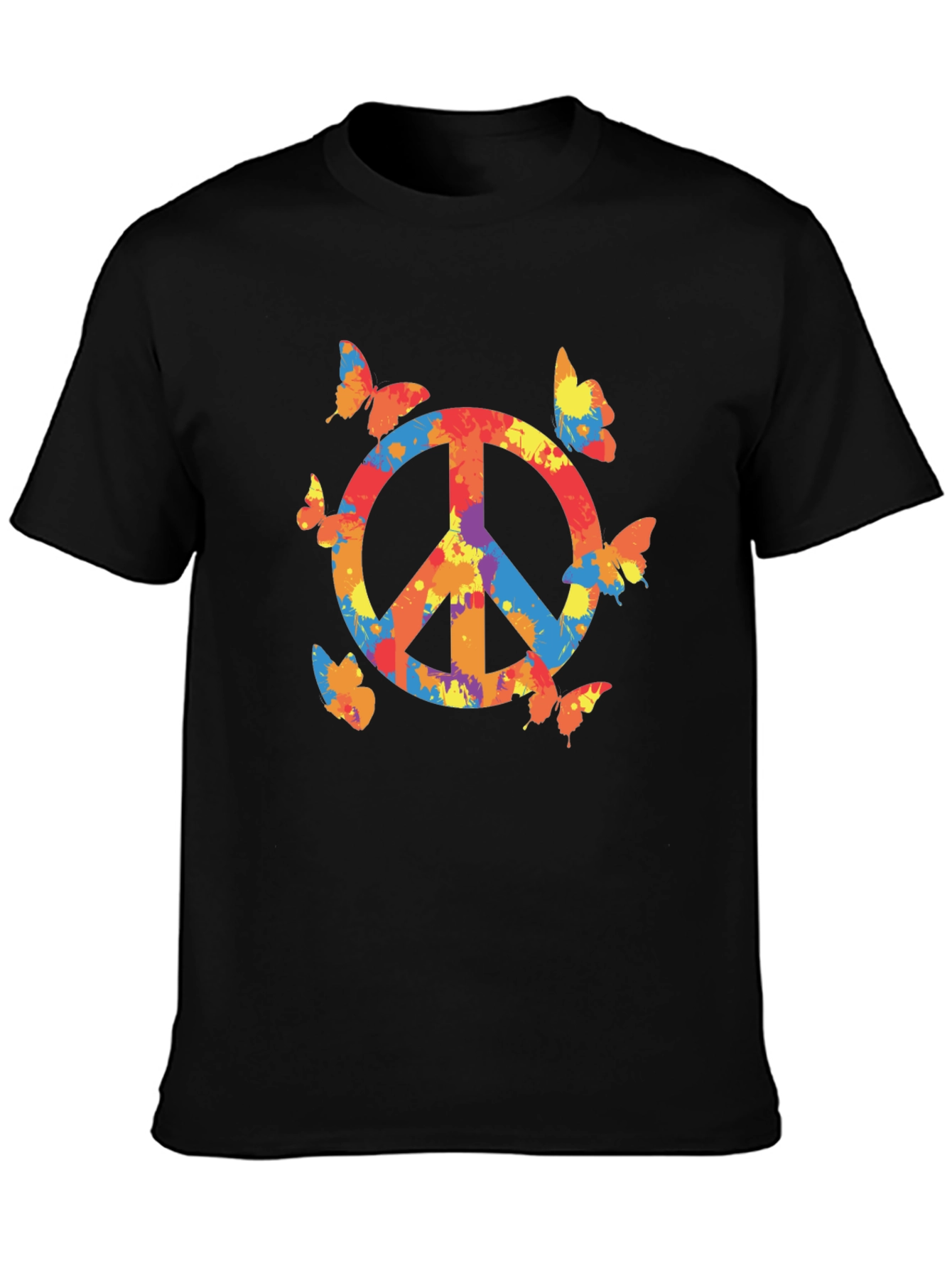 Peace Sign Butterfly Graphic Tee - Black Casual T-Shirt