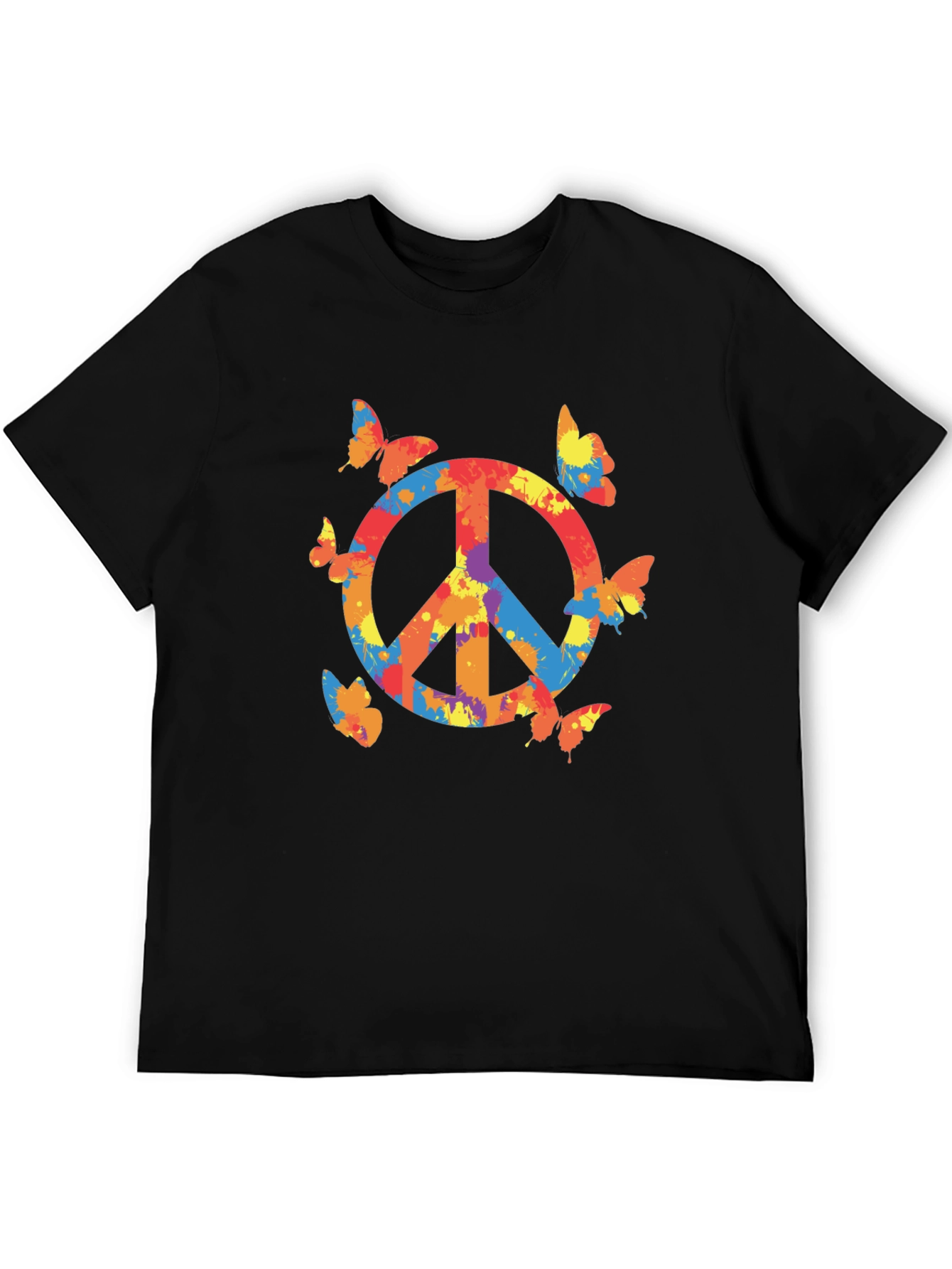 Peace Sign Butterfly Graphic Tee - Black Casual T-Shirt