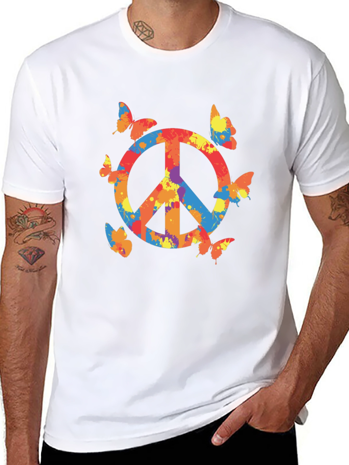 Peace Sign Butterfly Graphic Tee - Black Casual T-Shirt