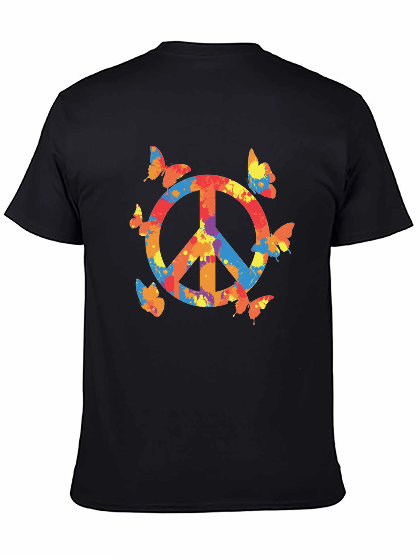 Peace Sign Butterfly Graphic Tee - Black Casual T-Shirt