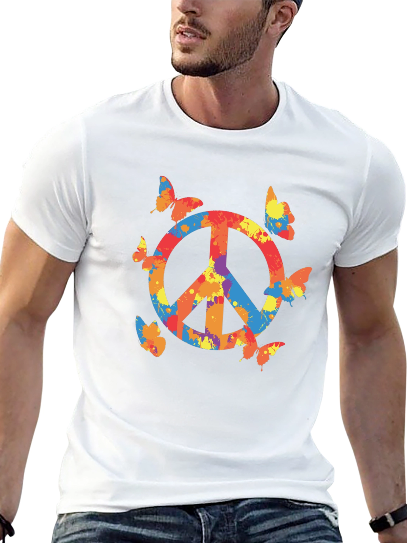 Peace Sign Butterfly Graphic Tee - Black Casual T-Shirt