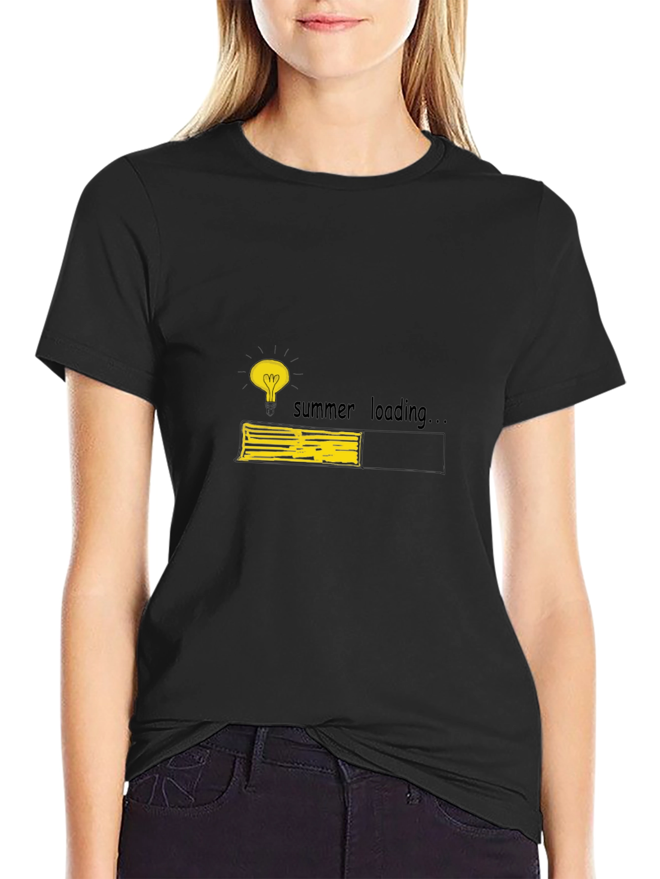 Summer Loading Graphic Tee - Black Cotton T-Shirt