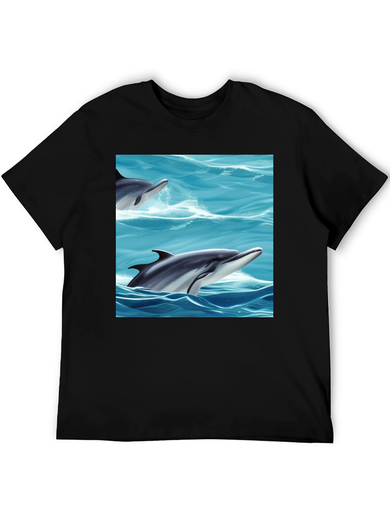 Dolphin Sea T-Shirt Black Cotton Animal Graphic Tee