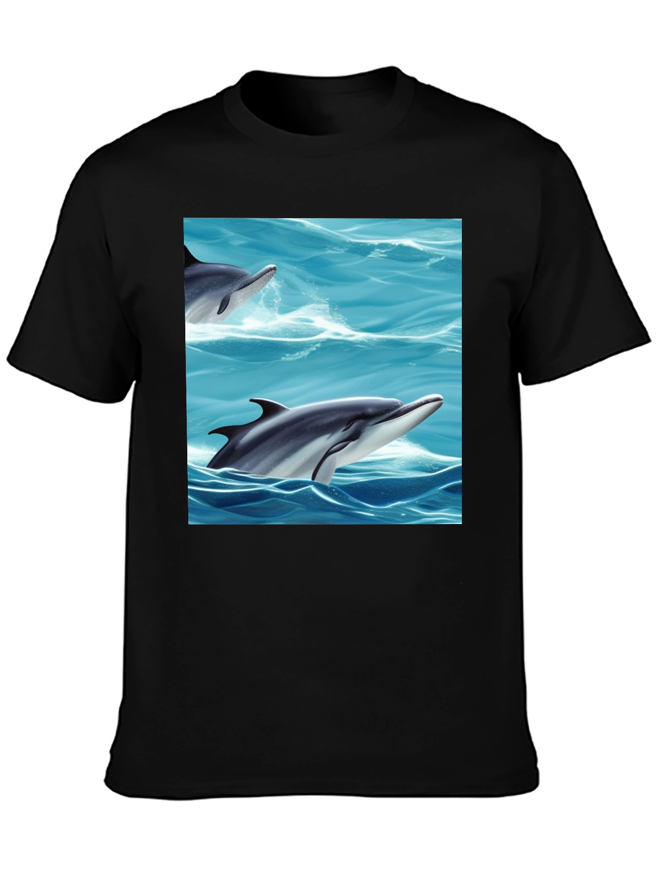 Dolphin Sea T-Shirt Black Cotton Animal Graphic Tee