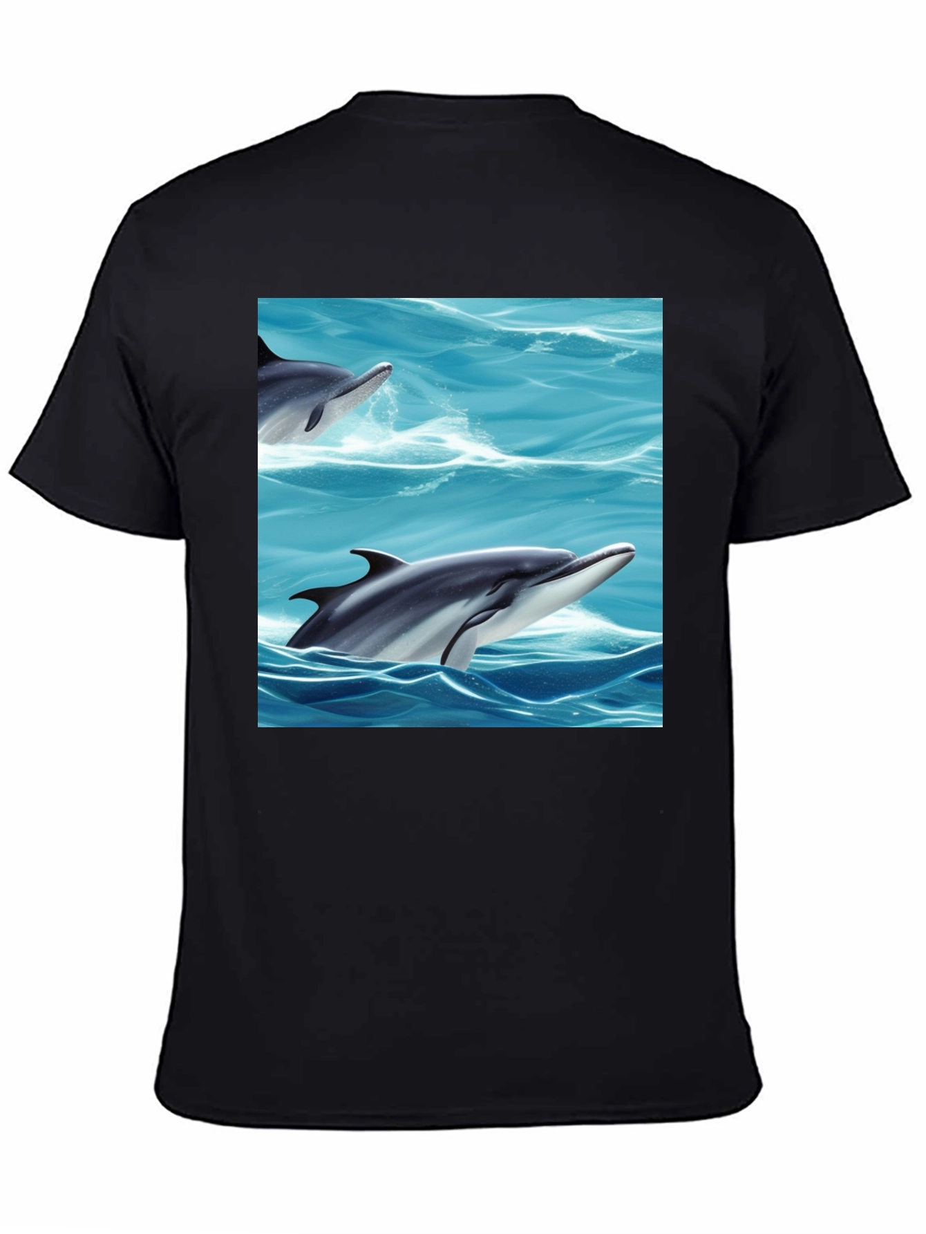 Dolphin Sea T-Shirt Black Cotton Animal Graphic Tee