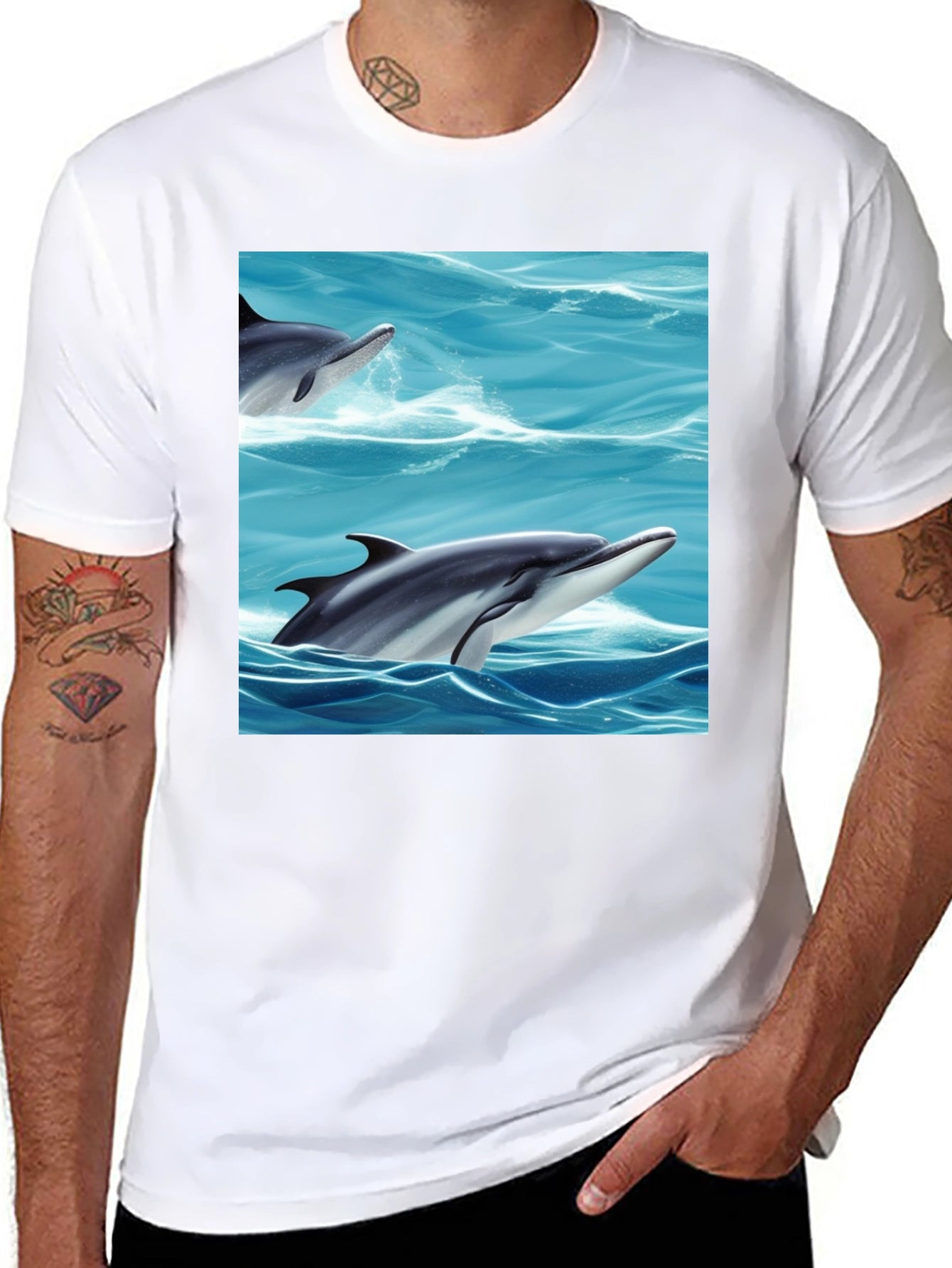Dolphin Sea T-Shirt Black Cotton Animal Graphic Tee