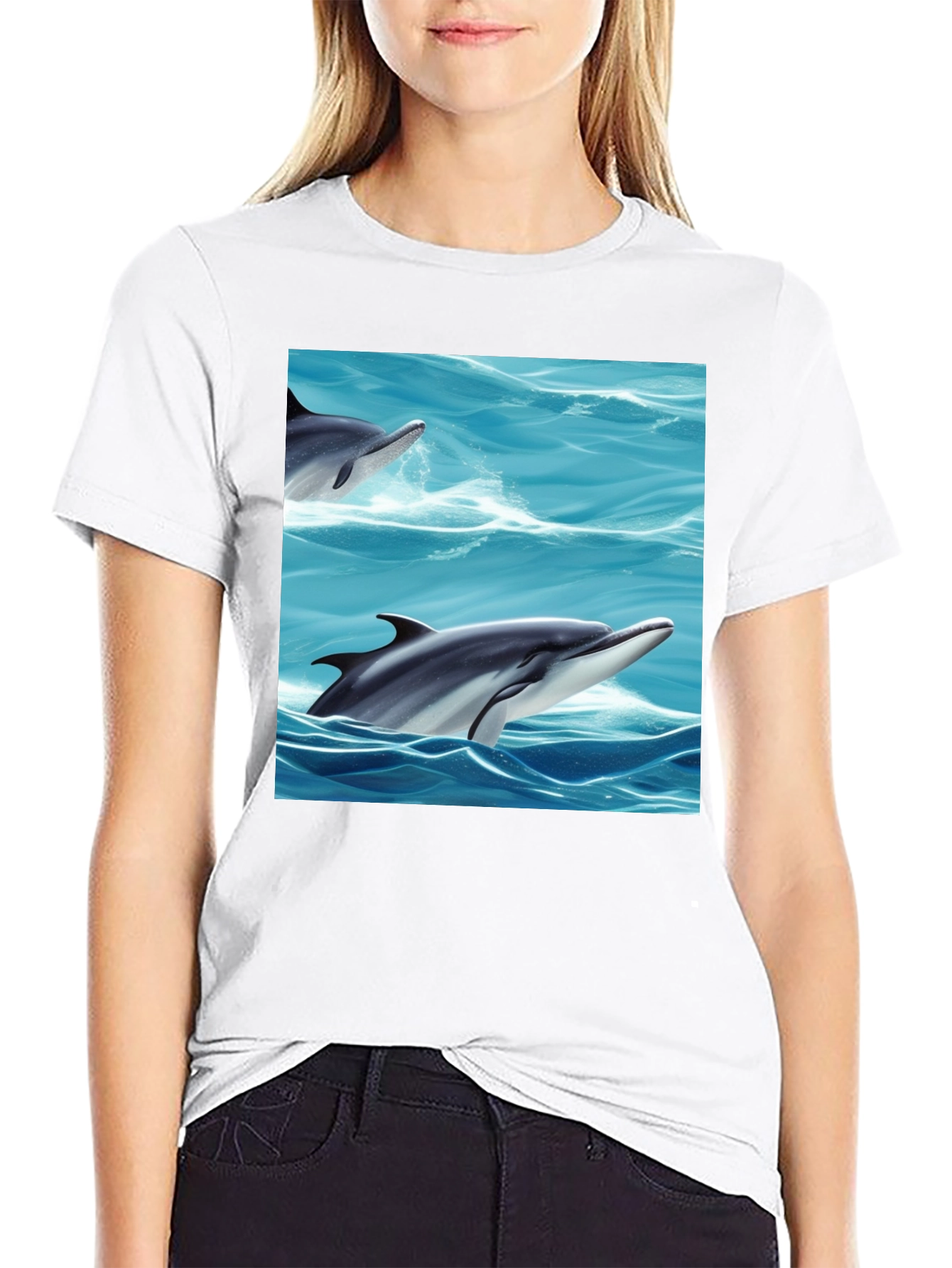 Dolphin Sea T-Shirt Black Cotton Animal Graphic Tee