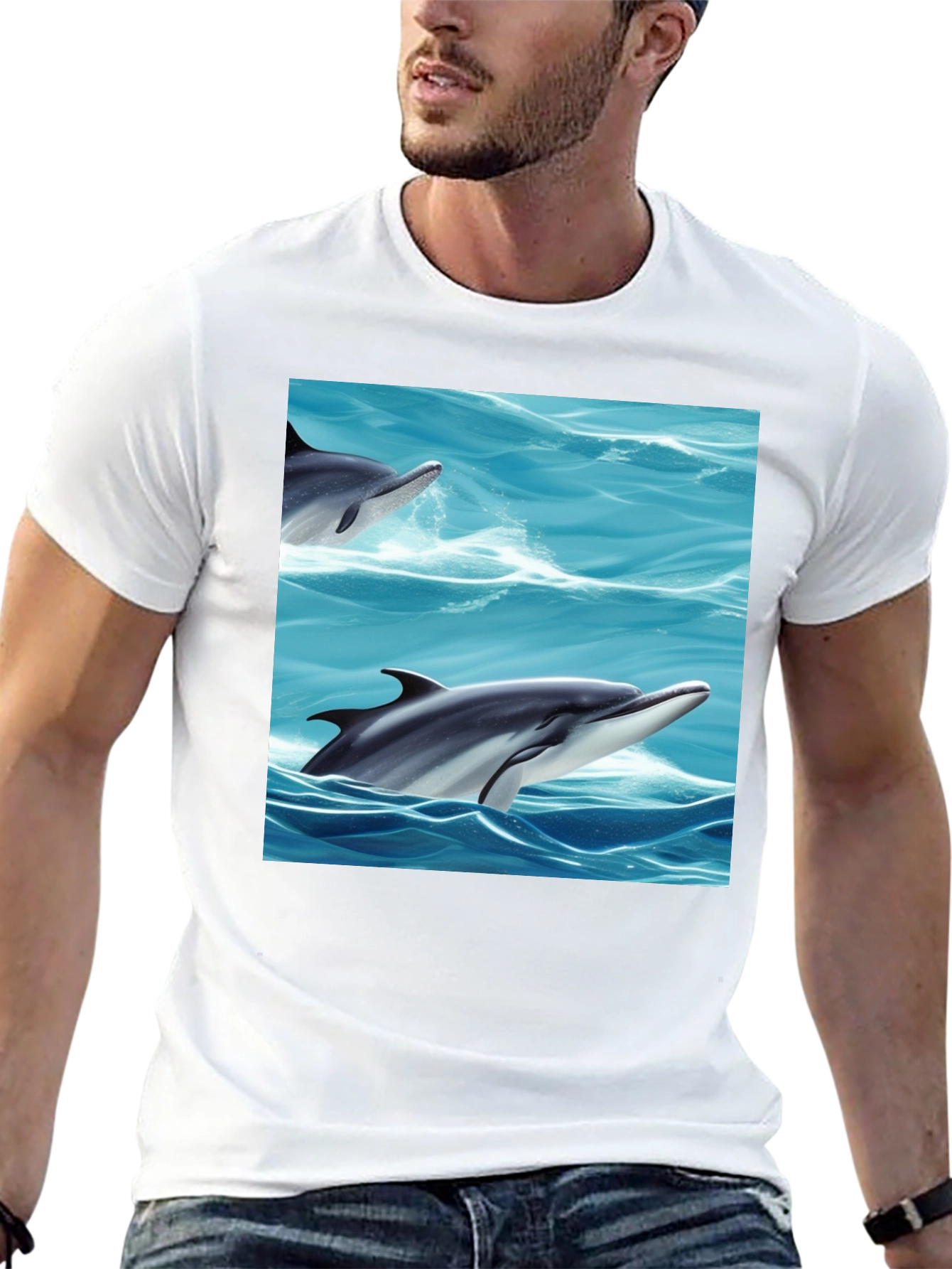 Dolphin Sea T-Shirt Black Cotton Animal Graphic Tee
