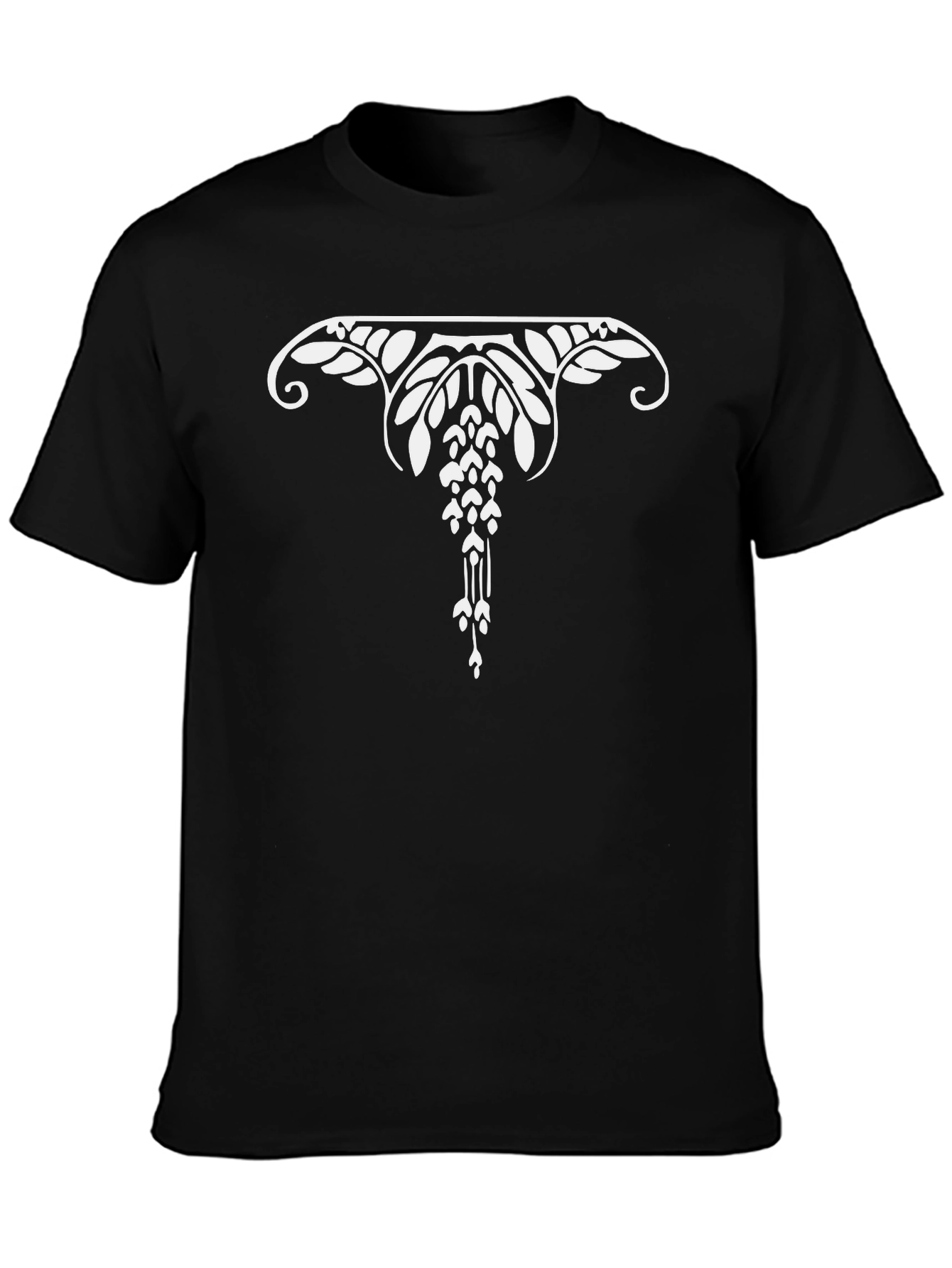 Elegant Art Nouveau Floral Graphic Tee - Black
