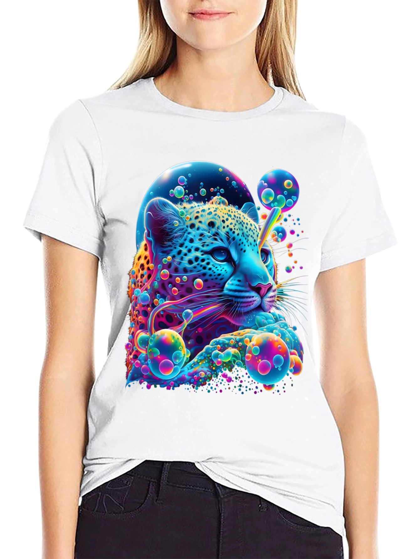Vibrant Leopard Graphic Print T-Shirt