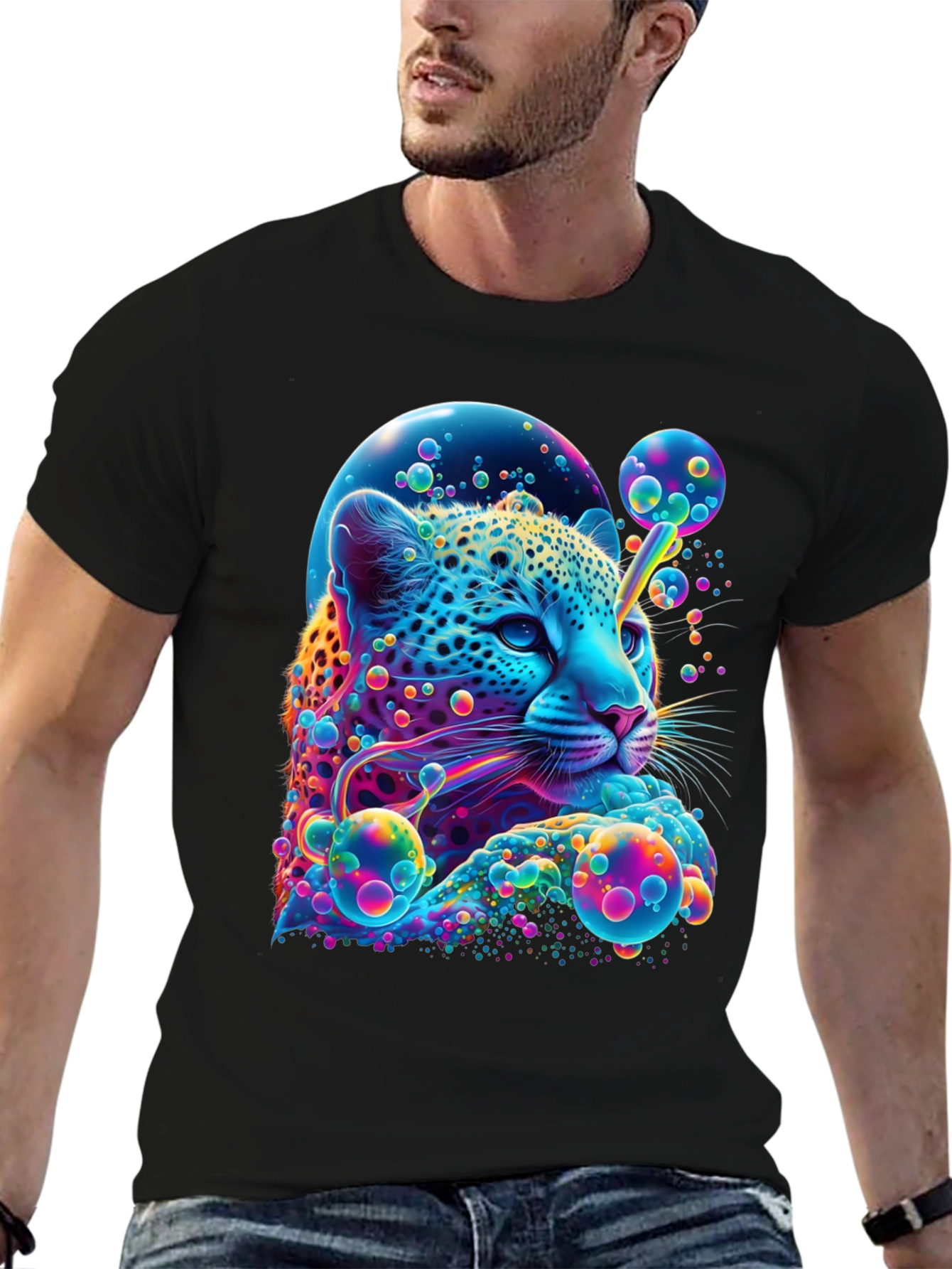 Vibrant Leopard Graphic Print T-Shirt