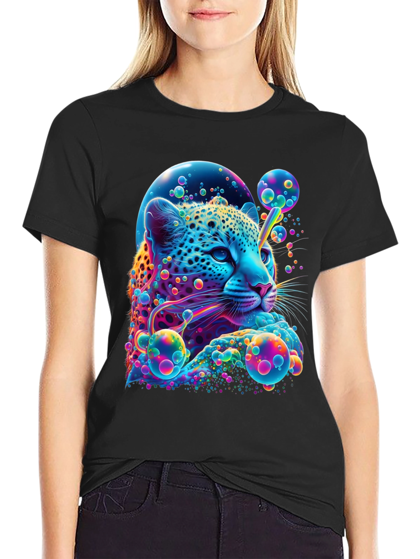 Vibrant Leopard Graphic Print T-Shirt