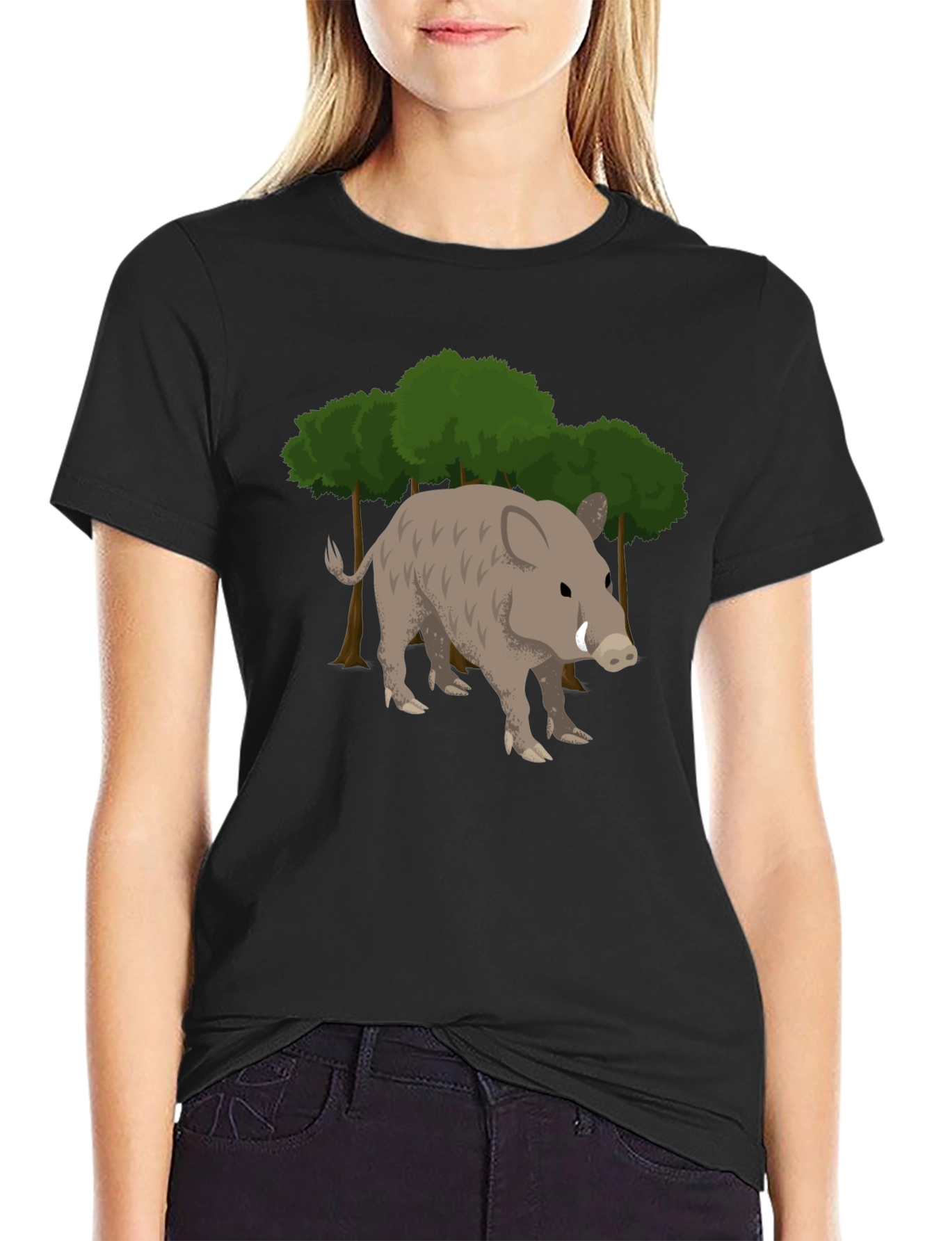 Wild Boar Graphic Tee - Black Cotton T-Shirt