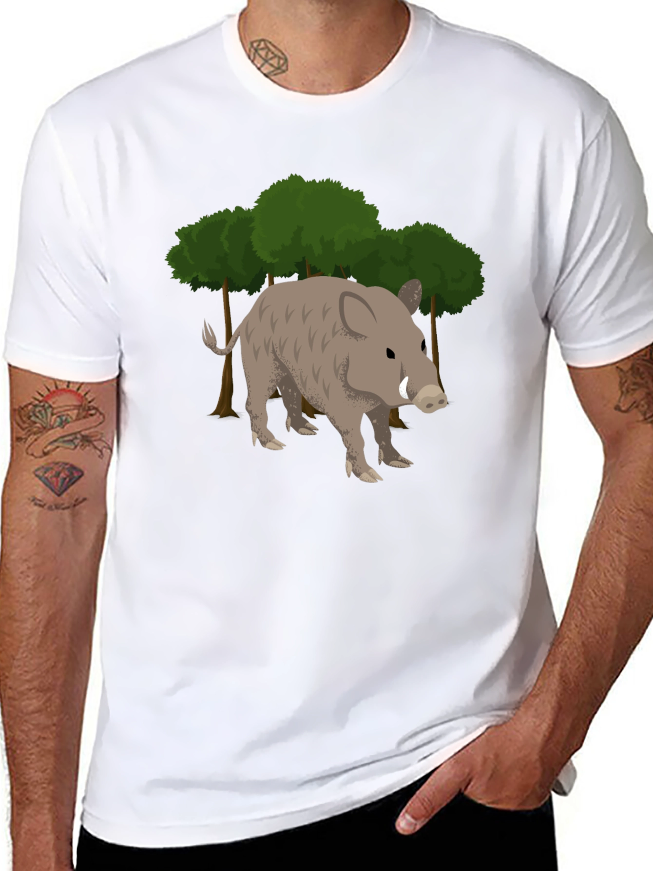 Wild Boar Graphic Tee - Black Cotton T-Shirt