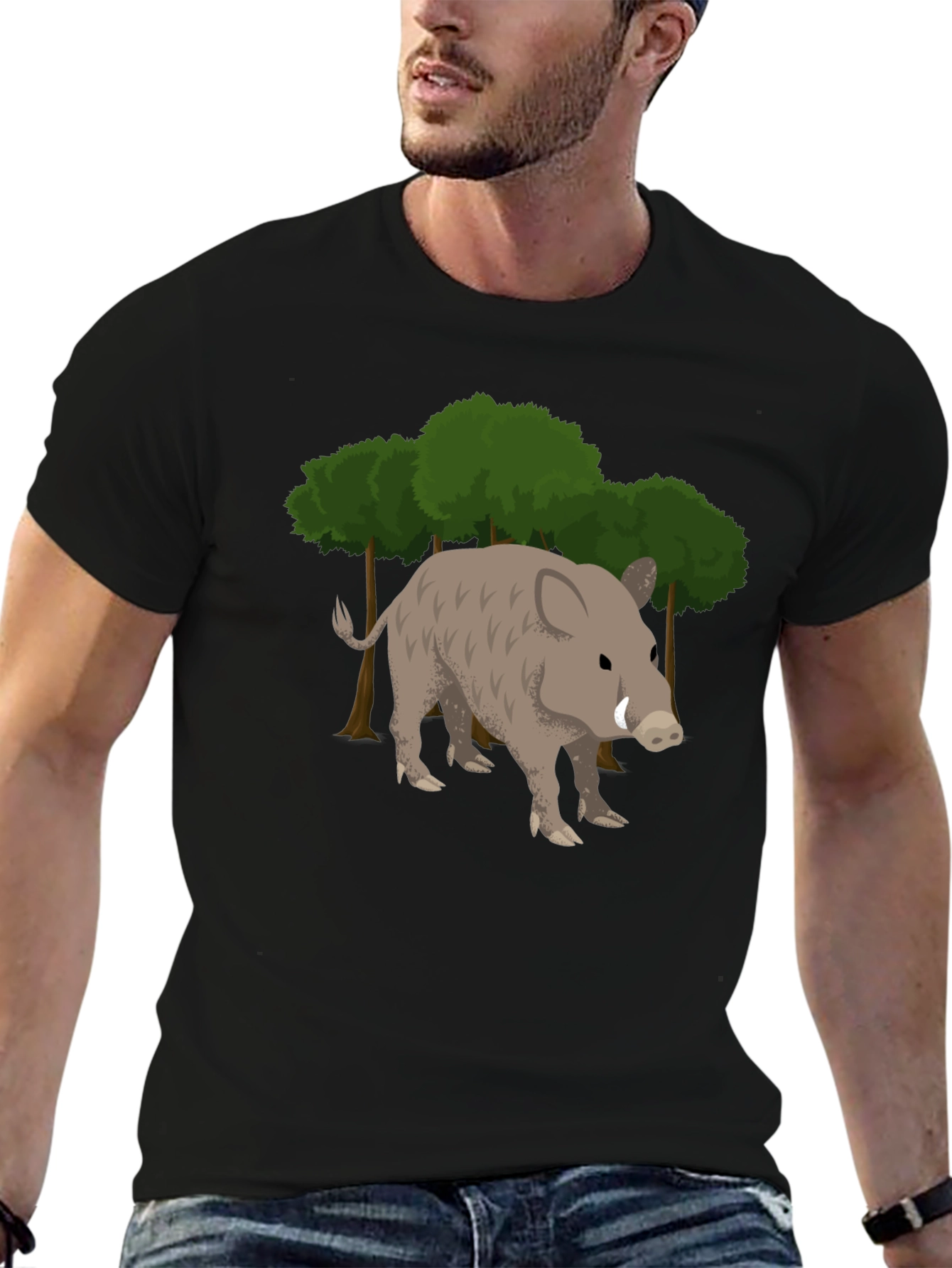Wild Boar Graphic Tee - Black Cotton T-Shirt